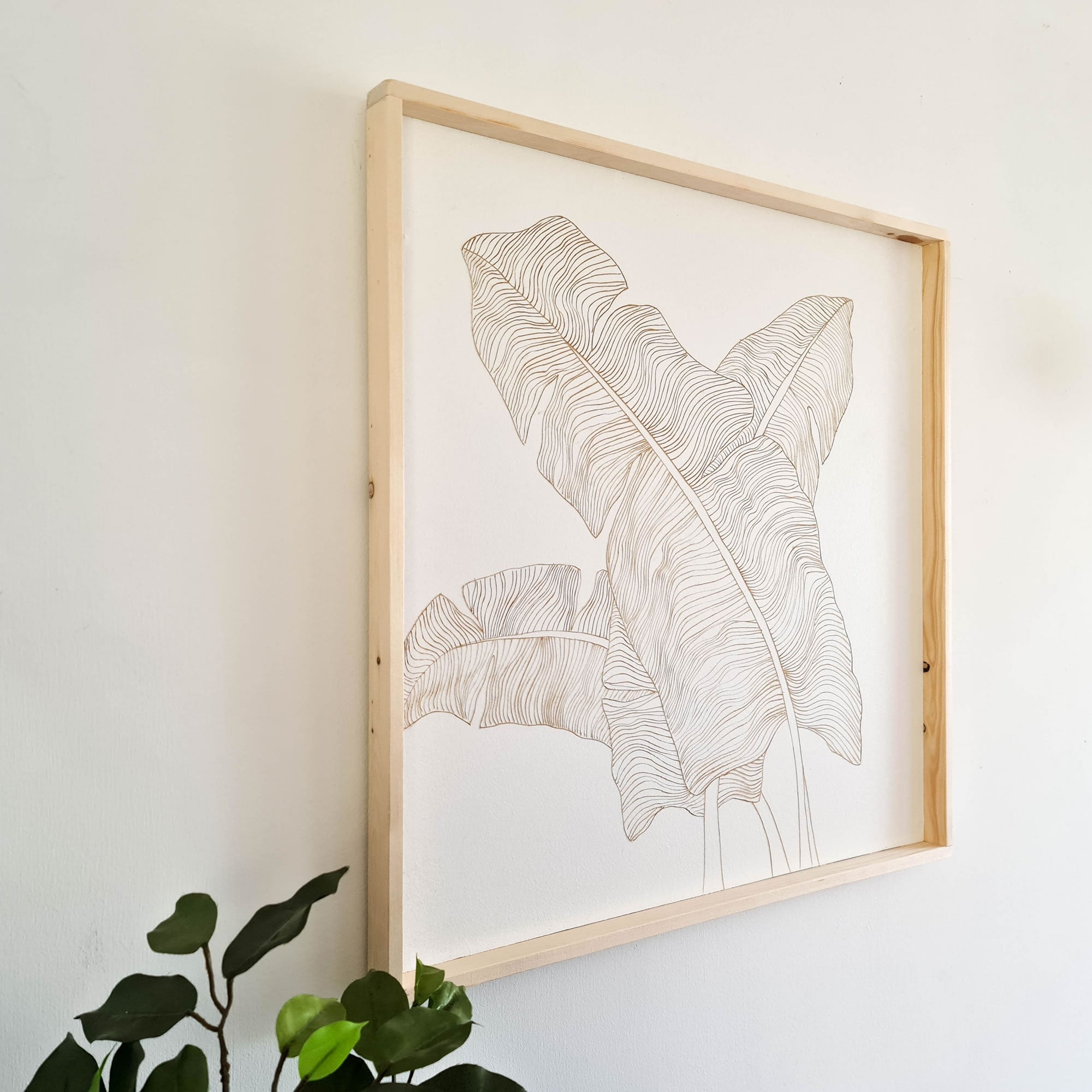 Handmade Carved Wooden Decorative Wall Art Wild Leaves White - Easternada