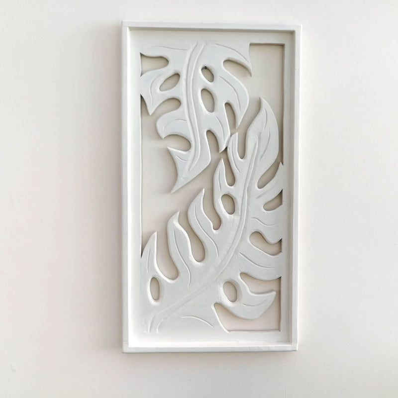 Coming Soon - Carved Wooden Decorative Leaves Panel Art Sculpture White