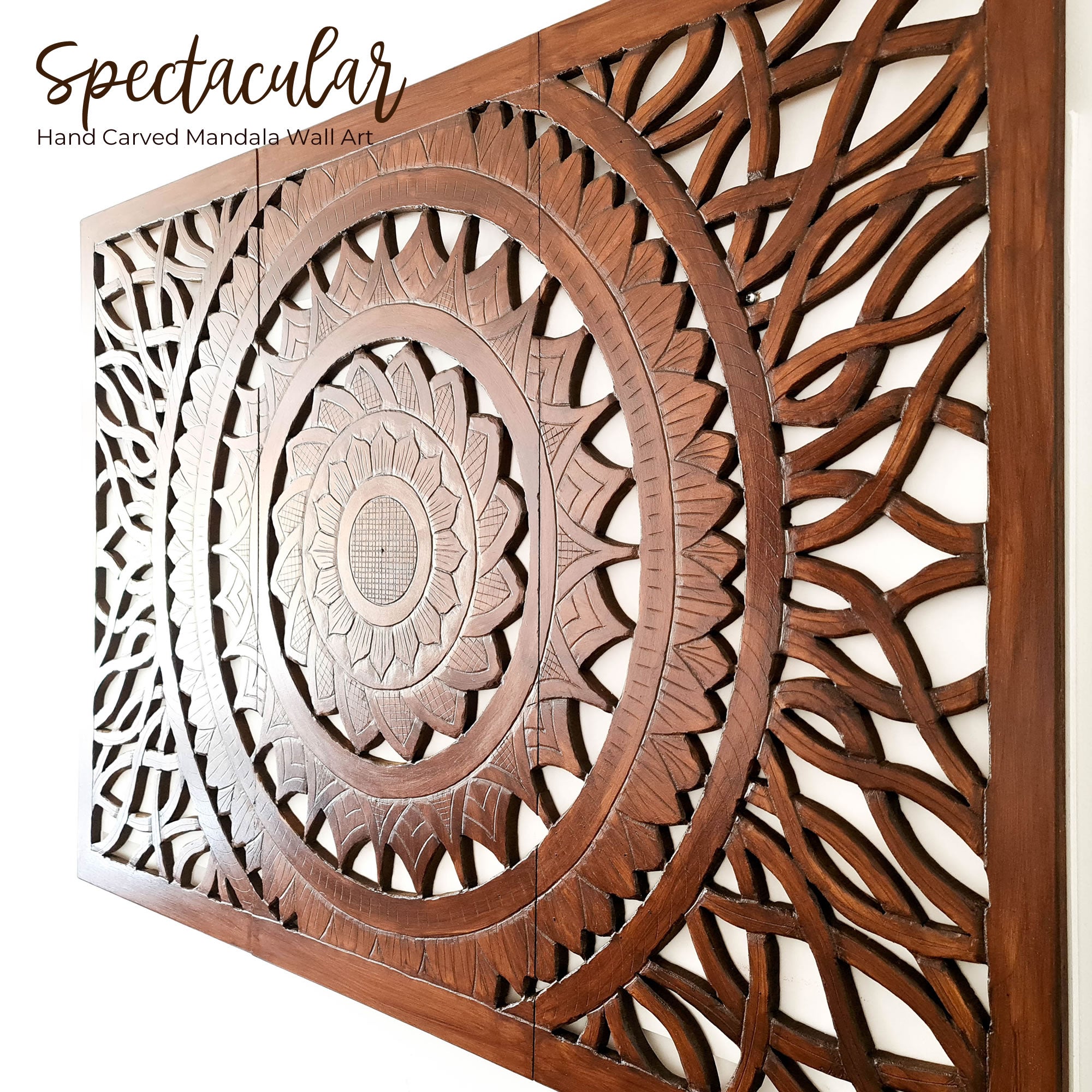 Hand Carved Wooden Decorative Panel Wall Art Large King Queen Bed Headboard Sculpture