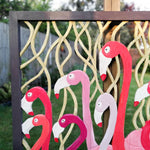 Carved Painted Wooden Wall Art - Large Headboard Decorative Flamingos