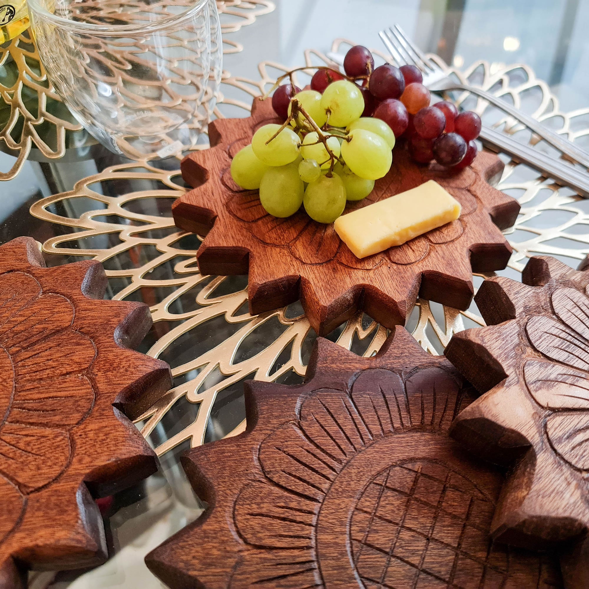 Handmade Carved Wood Coasters Cheese Board Planter Decorative Wall Art Gift