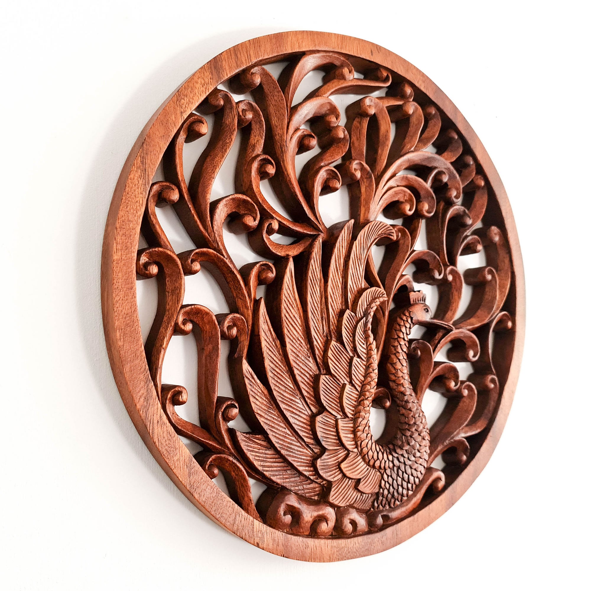 Hand Carved Wooden Wall Art Peacock Decorative Hanging Gift. Stunning wood carving decoration for any living space. Easternada