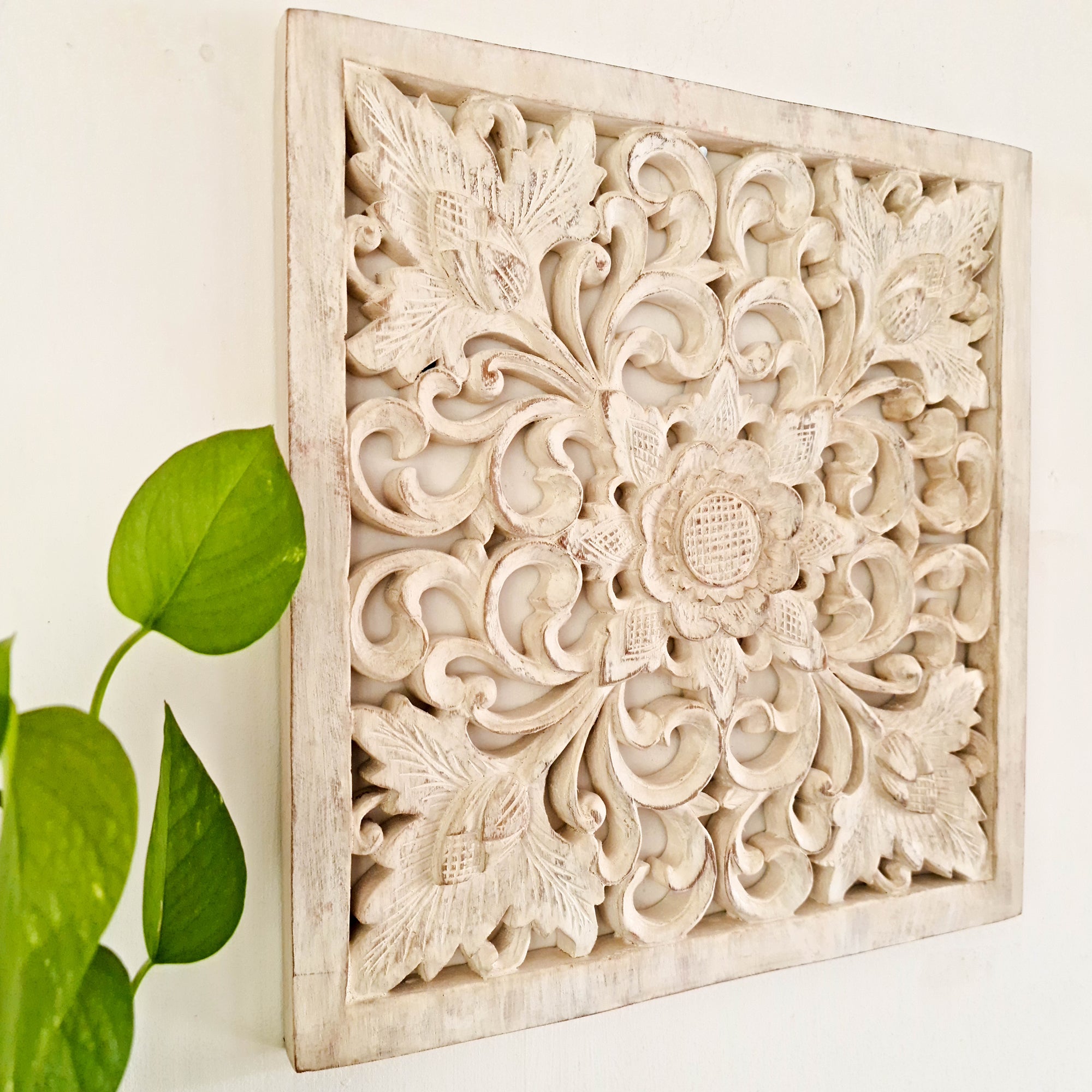Bohemian Decorative Wall Art Sculpture Room Decore Headboard Mandala Distressed White Shabby Chic | Easternada
