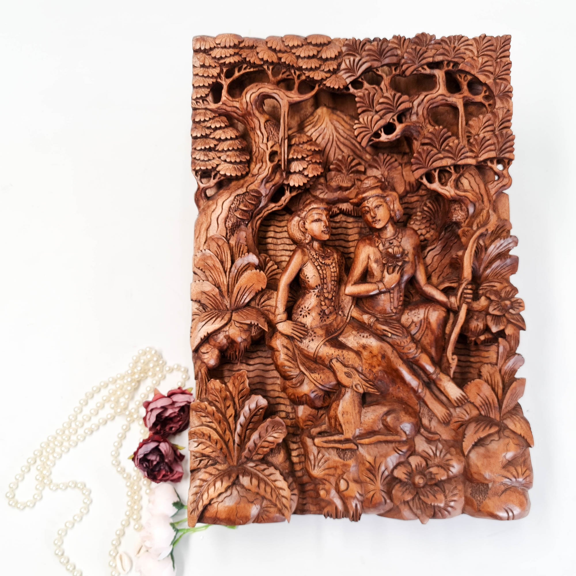 Hand Carved Wooden Hindu God - Ram Sita Sculpture Art Mandir