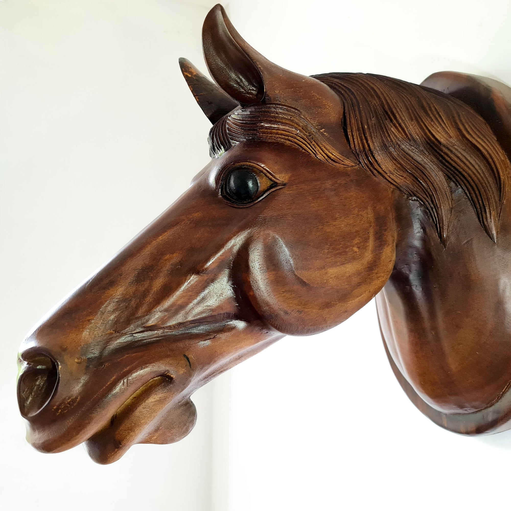 Hand-carved room decoration wooden wall art sculpture | Unique Horses rare antique style hangings and gifts | Bohemian boho carved headboards