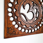 Handmade Carved Wooden Decorative Wall Art OM Mantra Mandir Meditation - Easternada