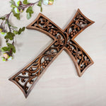 Christian Prayer Cross Tree of Life Carved Wooden Decorative Panel Sculpture Art