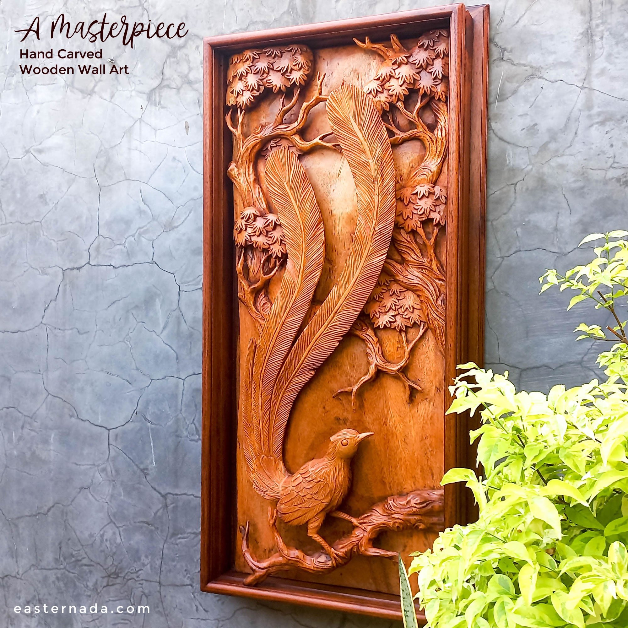 Bird of Paradise Hand Carved Teakwood Decorative Wall Art Sculpture