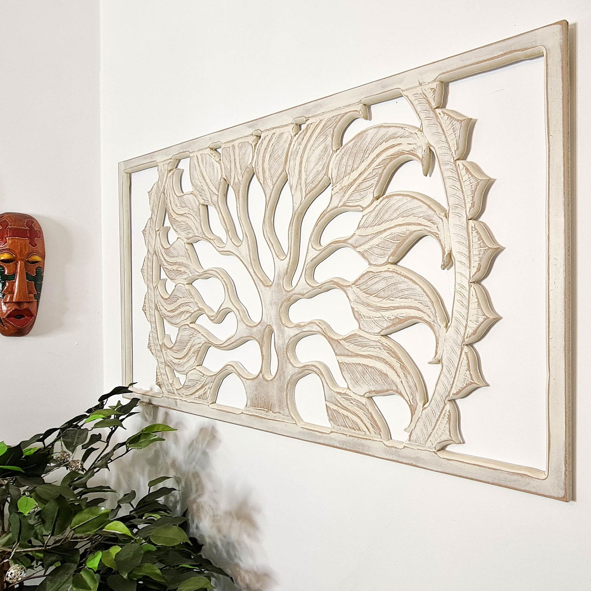 Carved Painted Wooden Wall Art - Headboard Decorative Tree of Destiny