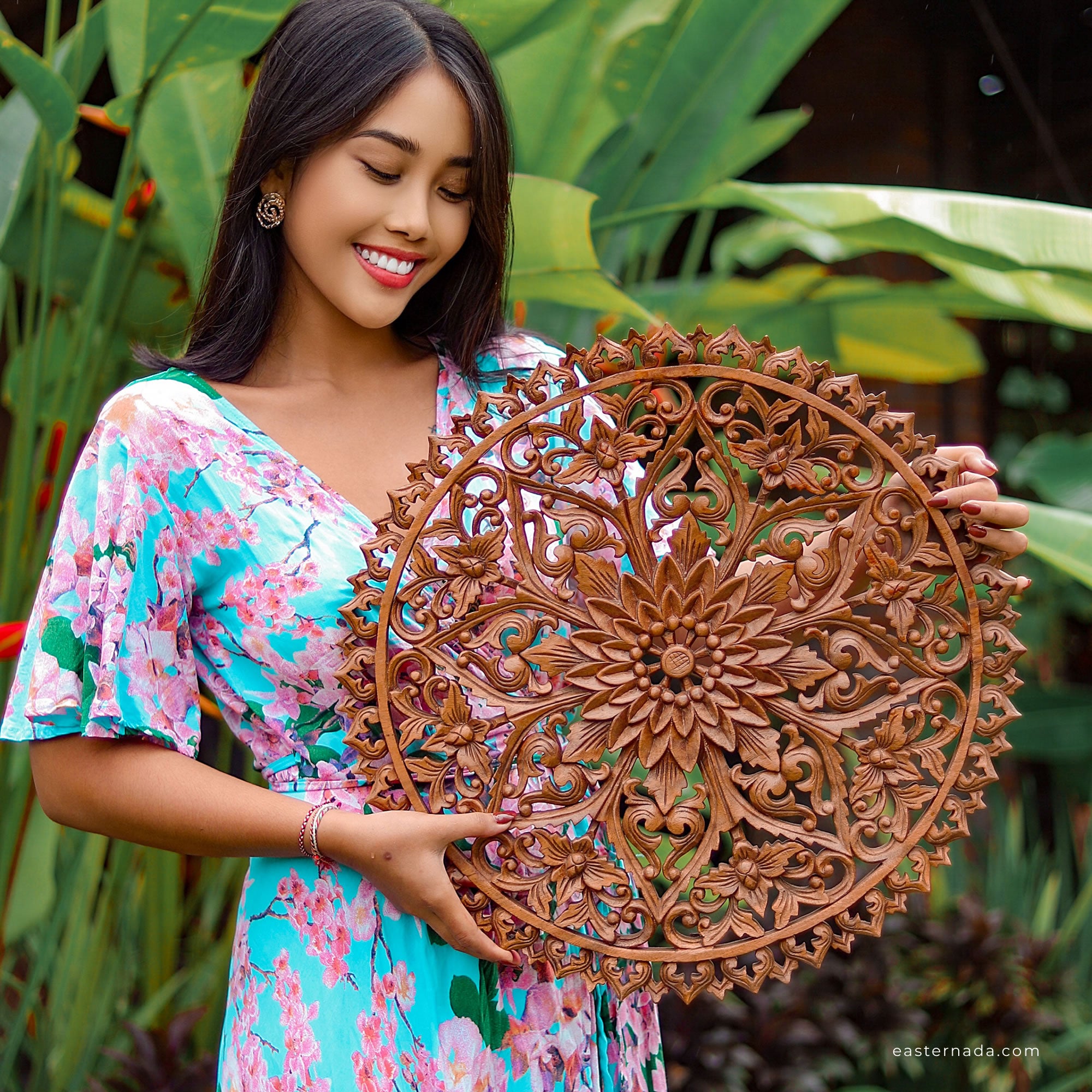 Hand Carved Wooden Wall Art Tree of Life Headboard Decoration - A Perfect Gift Mandala