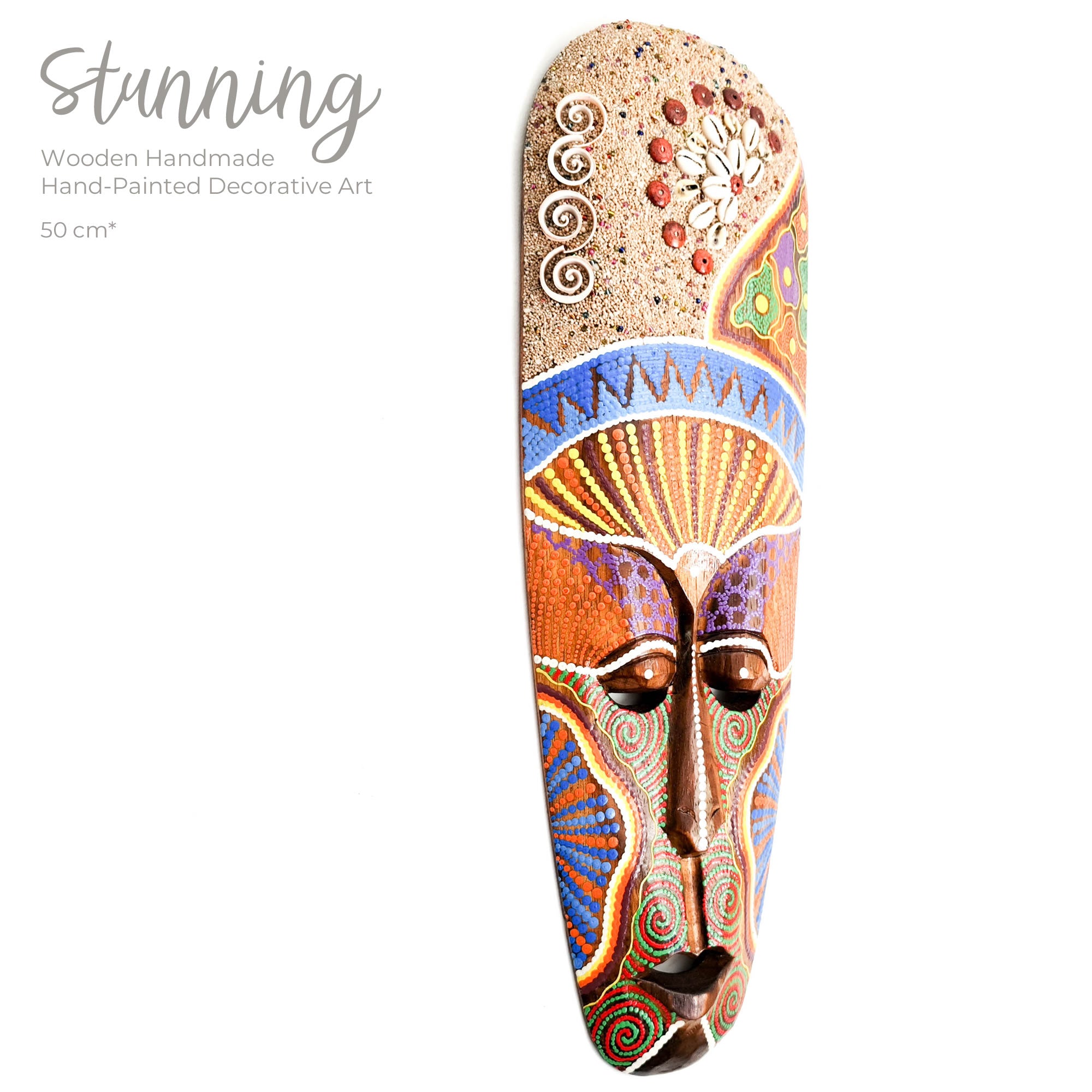 Hawaiian Tiki Mask Wall Hanging - Hand Carved painted wooden Tropical Aboriginal decoration