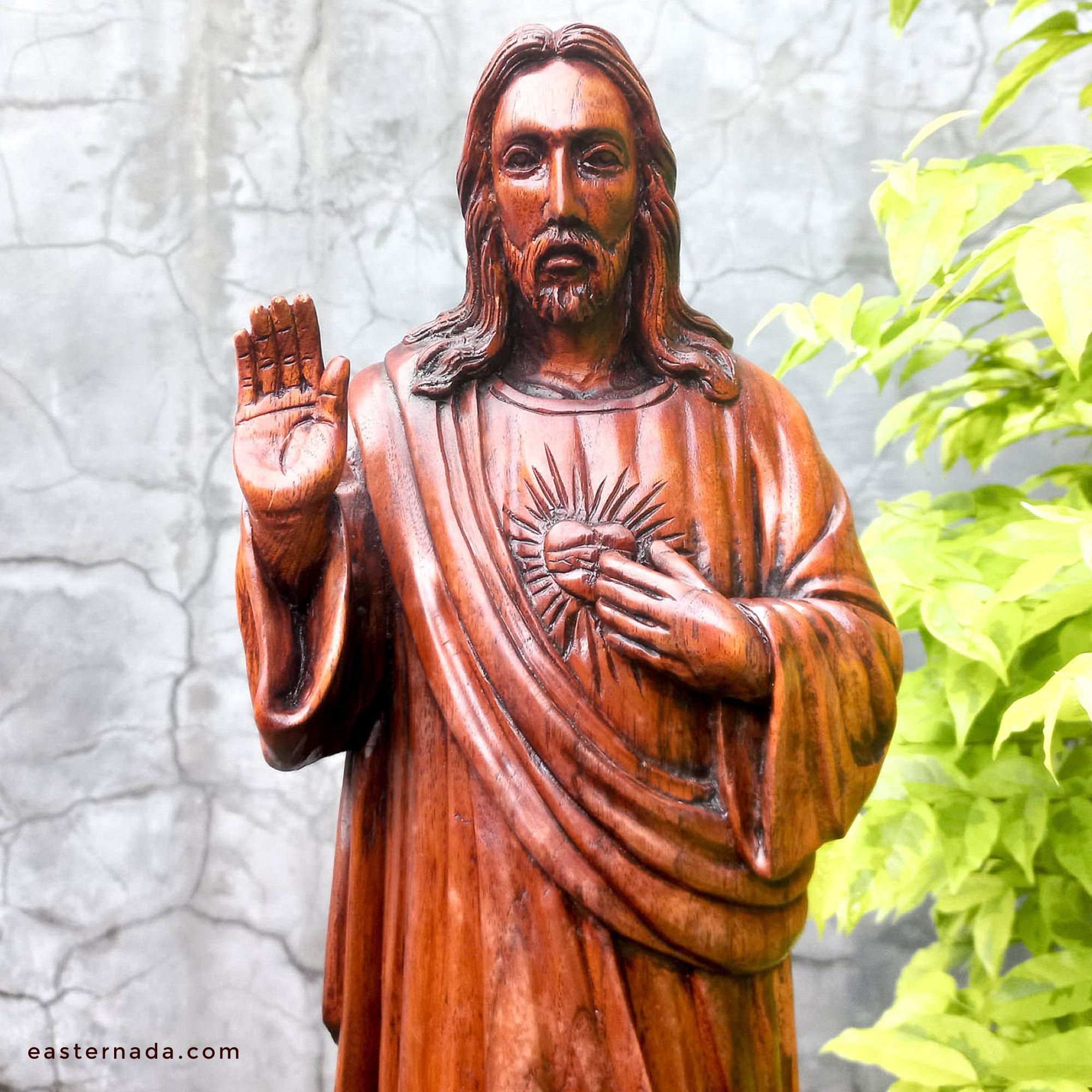 Hand-carved out of solid hardwood this sculpture is quite unique and rare. The image depicts the Lord Jesus Christ with beautiful detail. A stunning Masterpiece. Bring home the blessings of Jesus The Savior