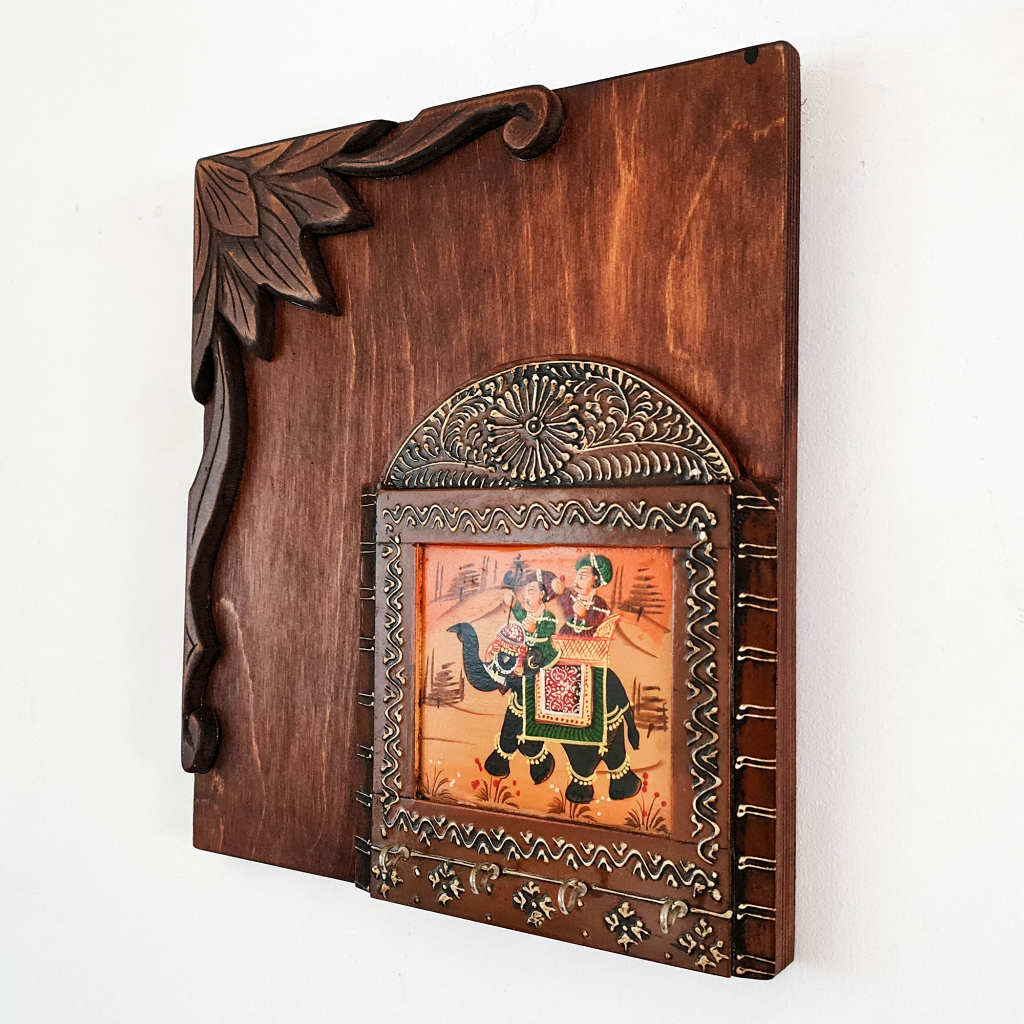 Handmade Hand-painted Carved Wood Wall Art Decorative Hanging Key Holder Hooks Storage
