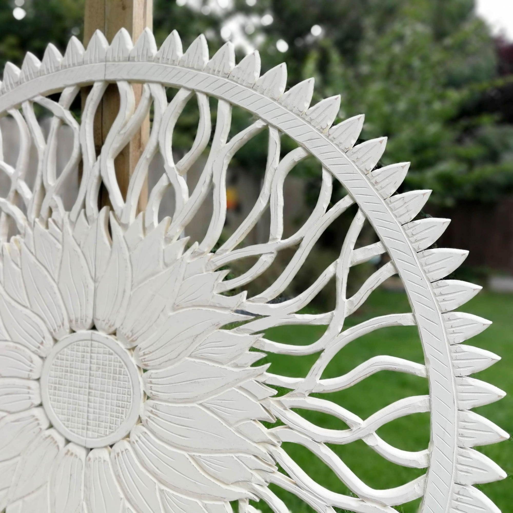 Carved Wooden Wall Art - Large Decorative Mandala Nature Eco Panel Headboard Sculpture 48" inches Round Distressed Shabby Chic White