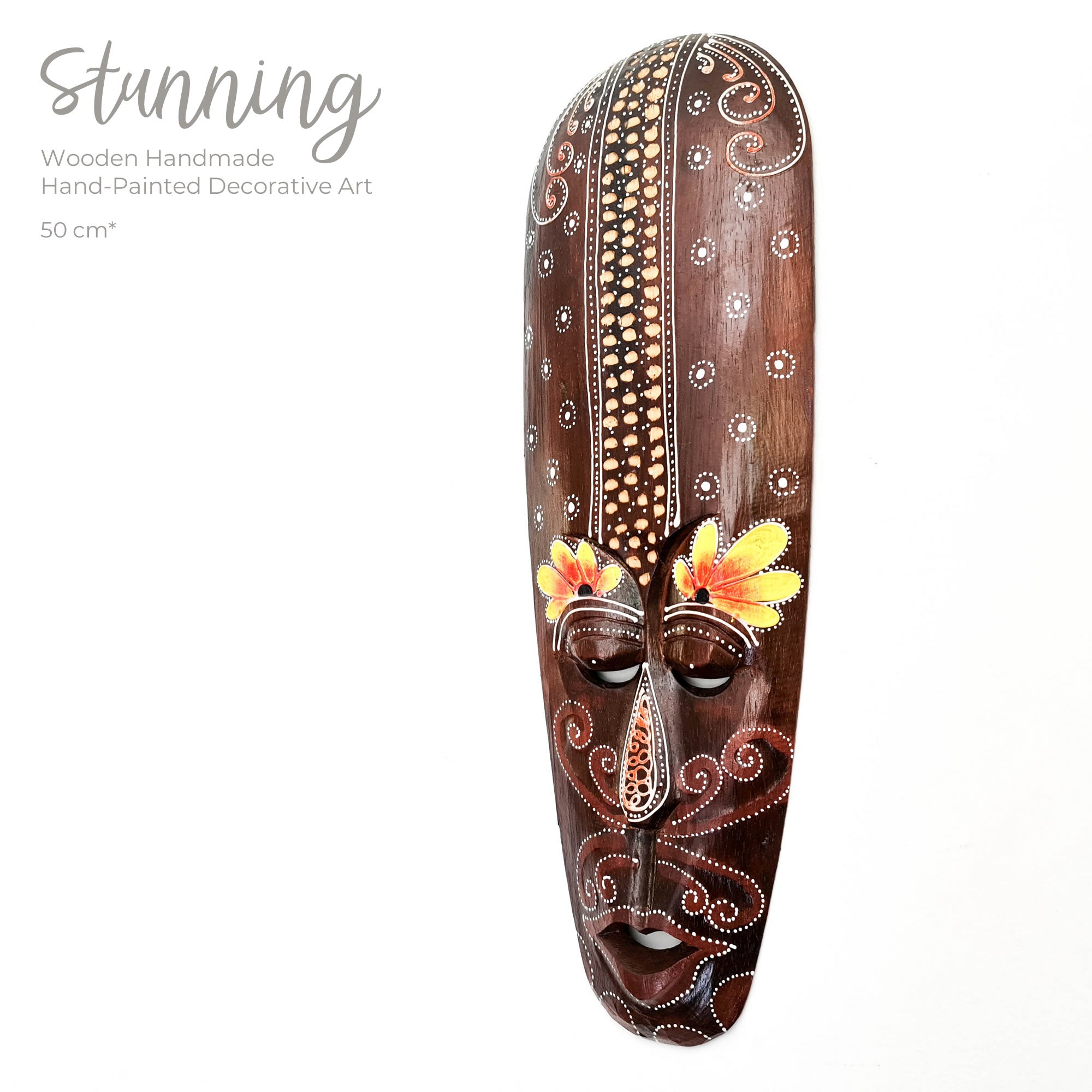 Hawaiian Tiki Mask Wall Hanging - Hand Carved painted wooden Tropical Aboriginal decoration