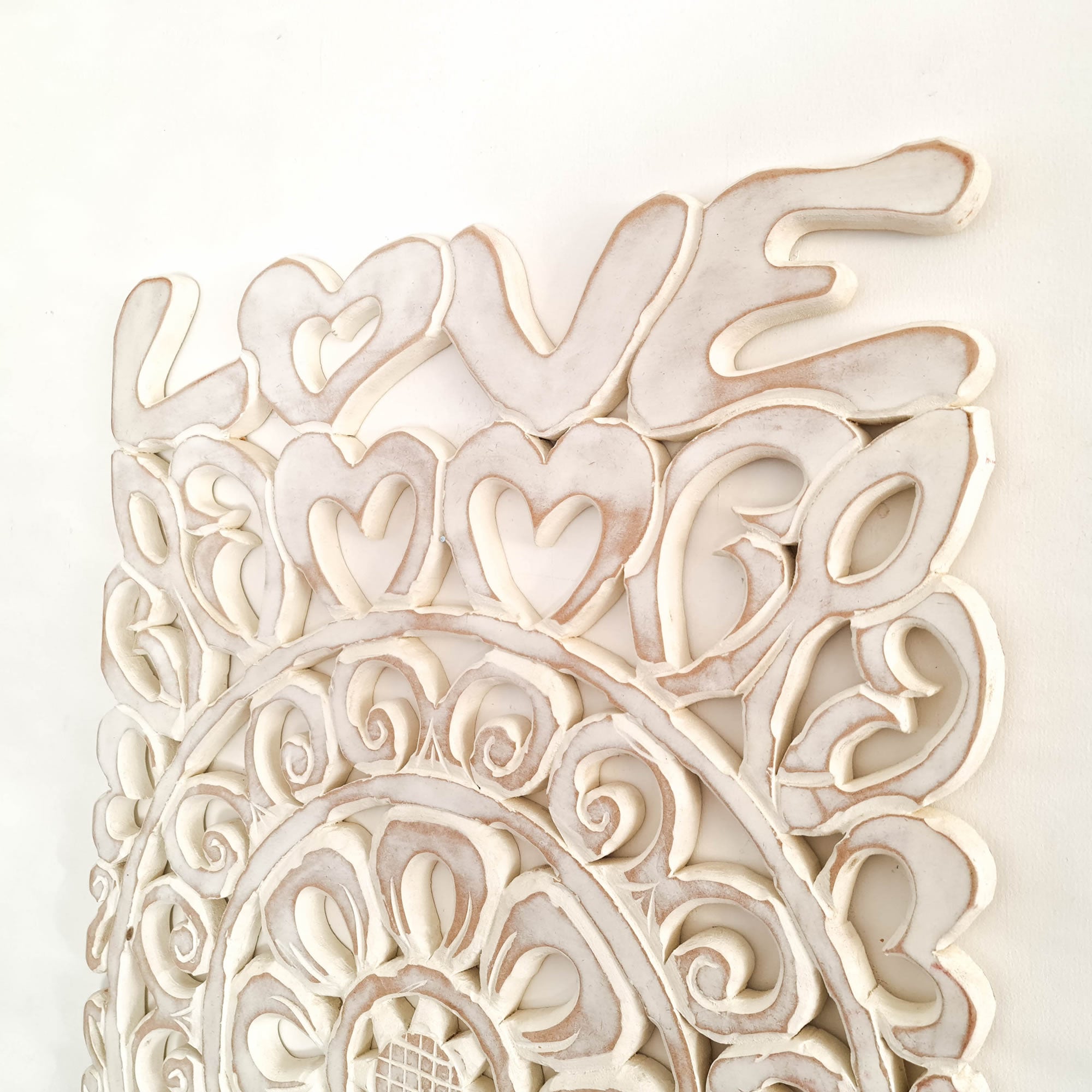 Handmade Carved Wooden Decorative Wall Art Lotus Headboard LOVE - A perfect gift for a loved one