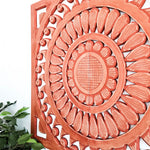 Hand Carved Wooden Wall Art - Large Decorative Mandala Rustic Copper Headboard Sculpture