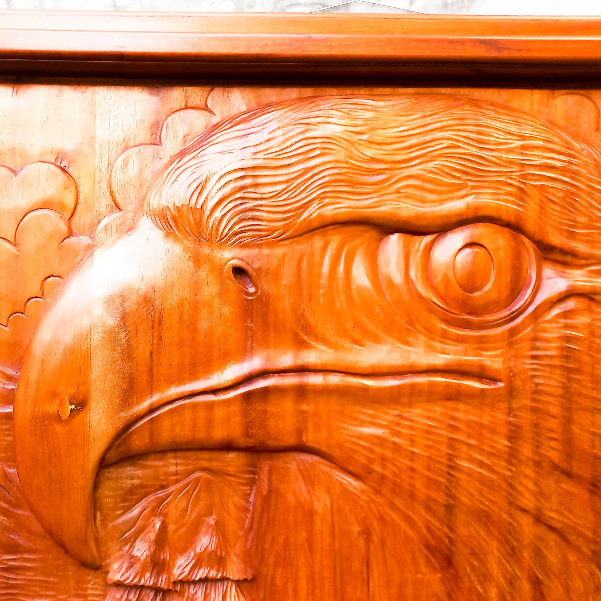 Hand Carved American Bald Eagle Bird Decorative Teakwood Sculpture Wall Art