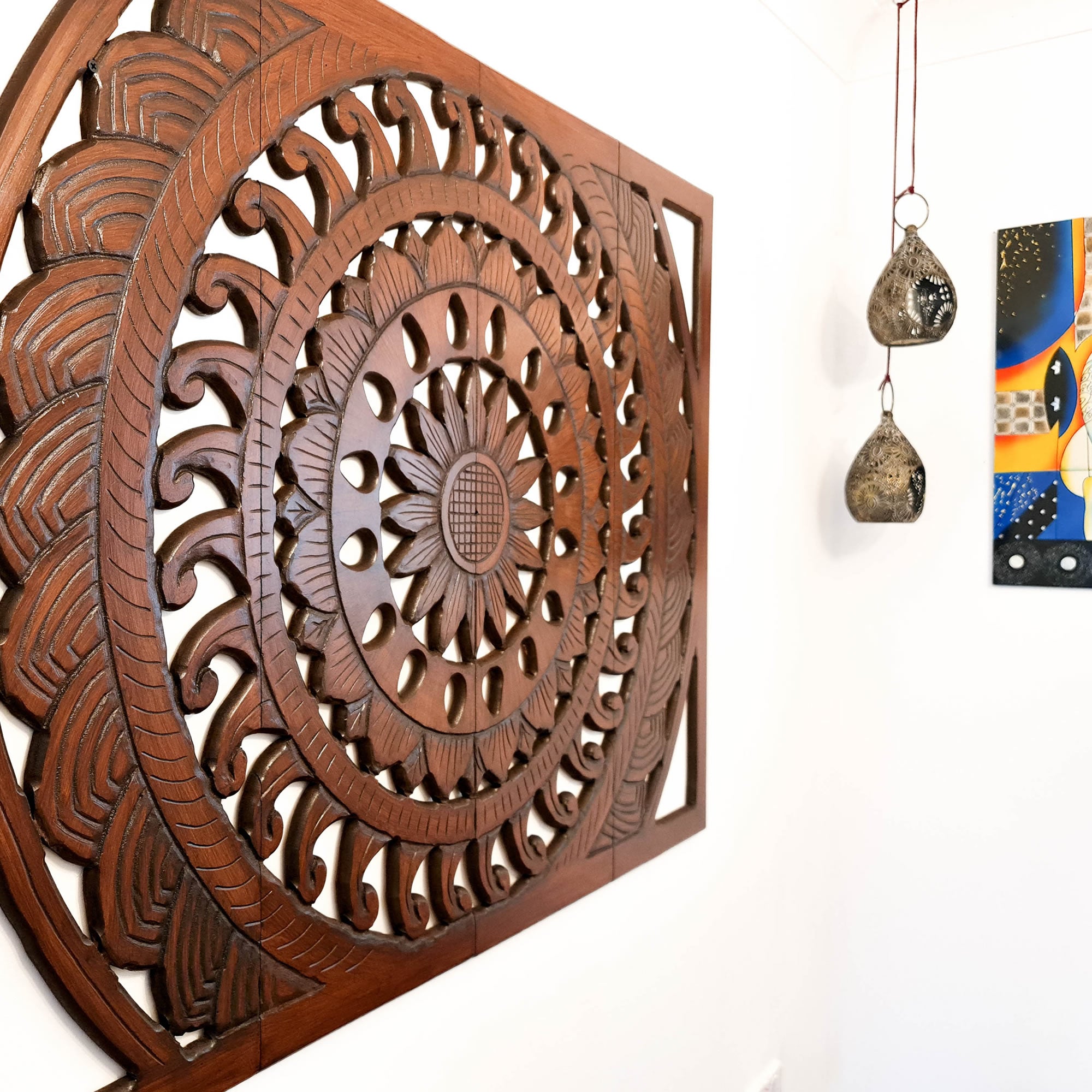 Hand Carved Wooden Wall Art Bed Headboard Large Mandala Easternada