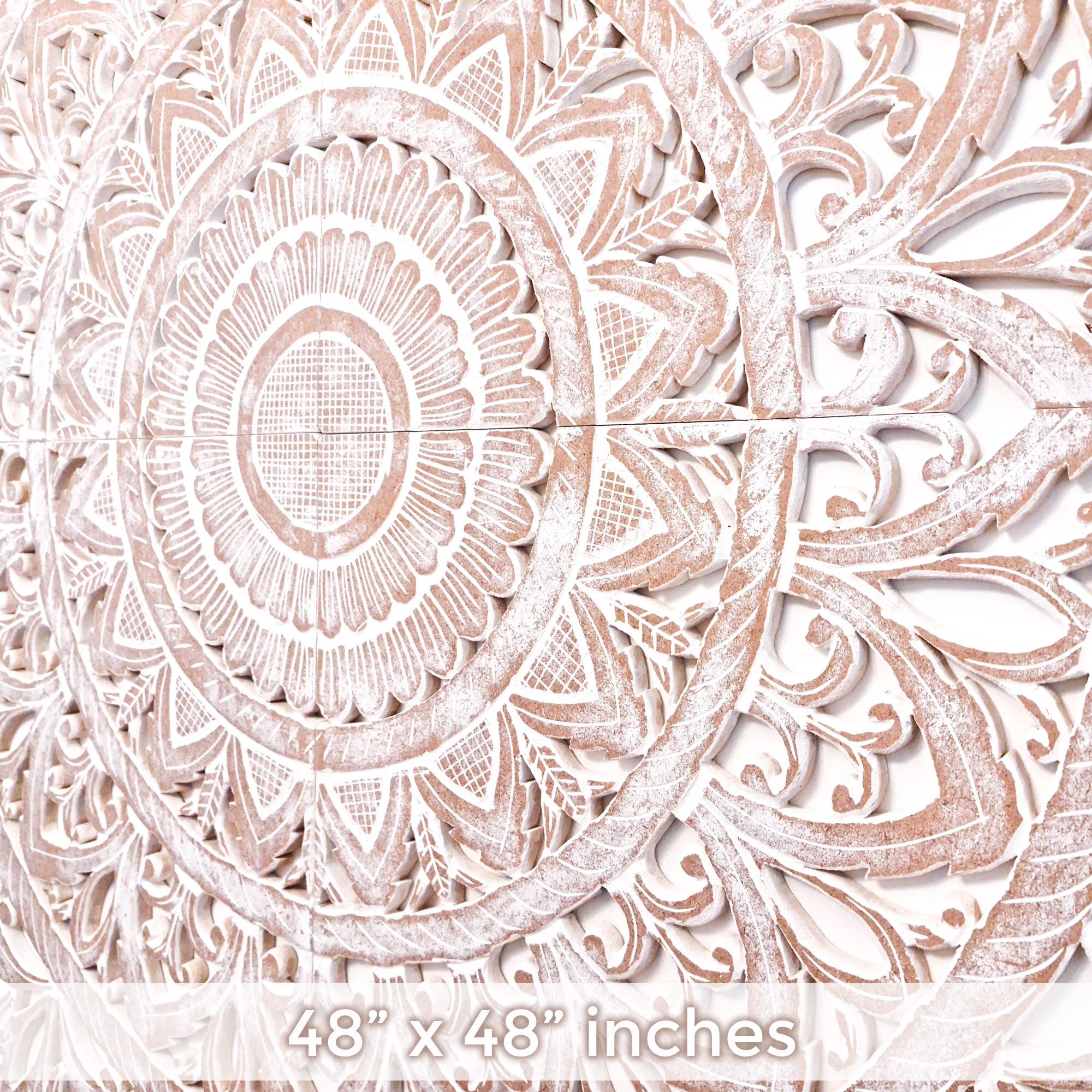 Hand Carved Wooden Wall Art - Headboard Decorative Large King Mandala Distressed White Bohemian Boho Style Shabby Chic. We can also custom carve to your specifications.