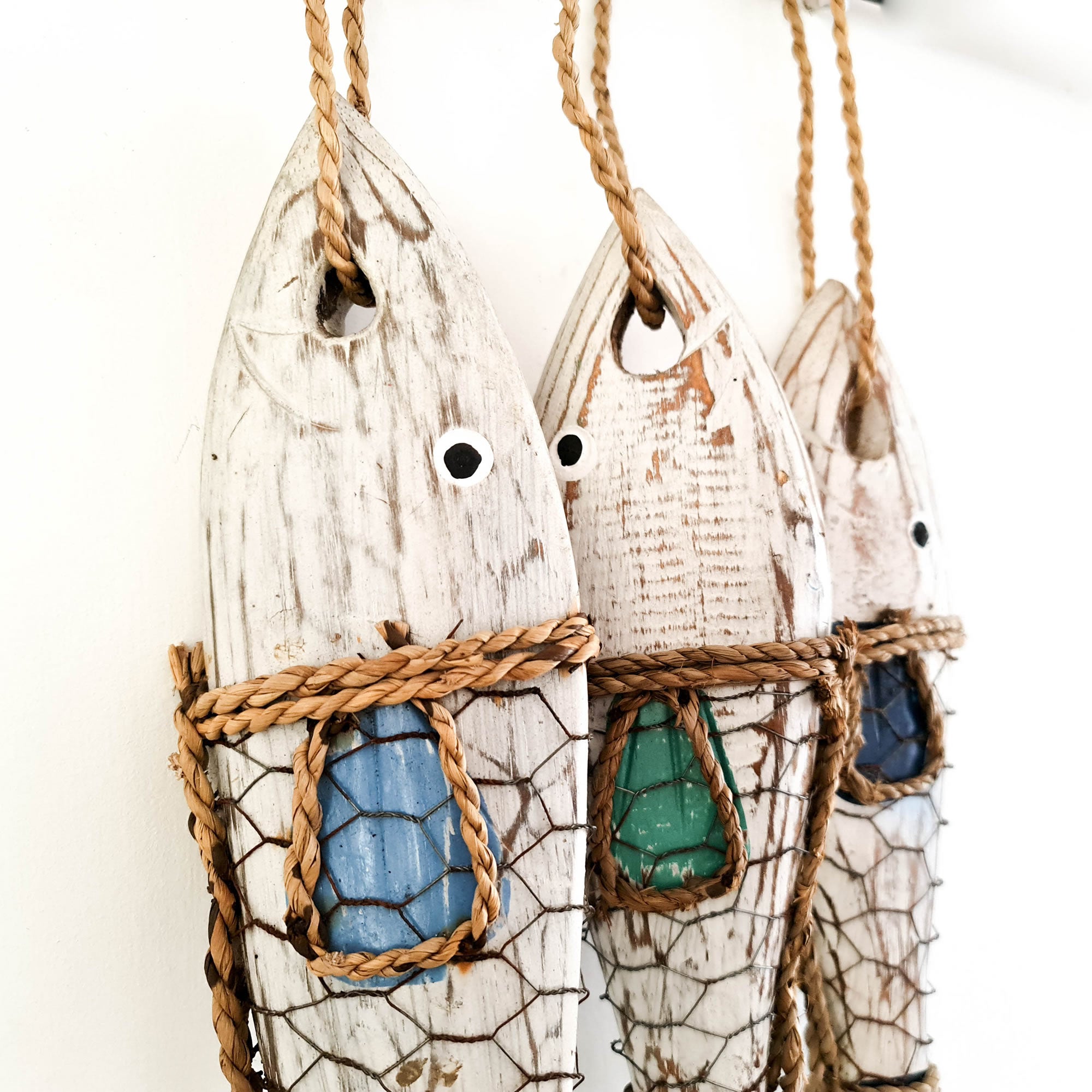 Tropical Fishes Wall Hanging - Hand-Carved painted wooden Tropical Beach Surf decoration