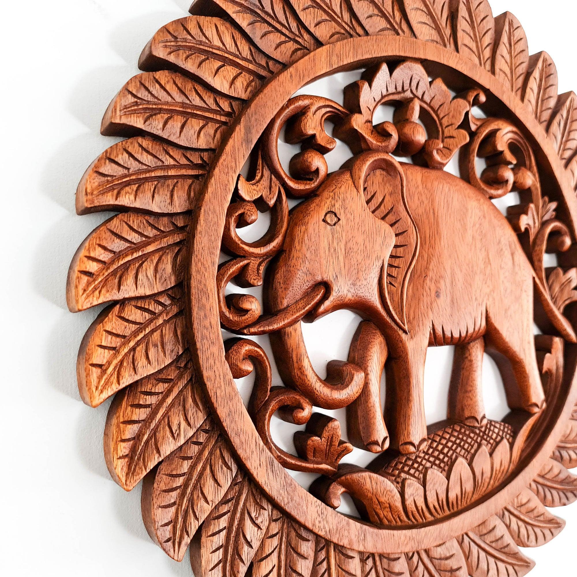 Jungle African Elephant Hand Carved Wooden Wall Art Decoration Panel Sculpture Nature - Easternada A perfect Gift idea