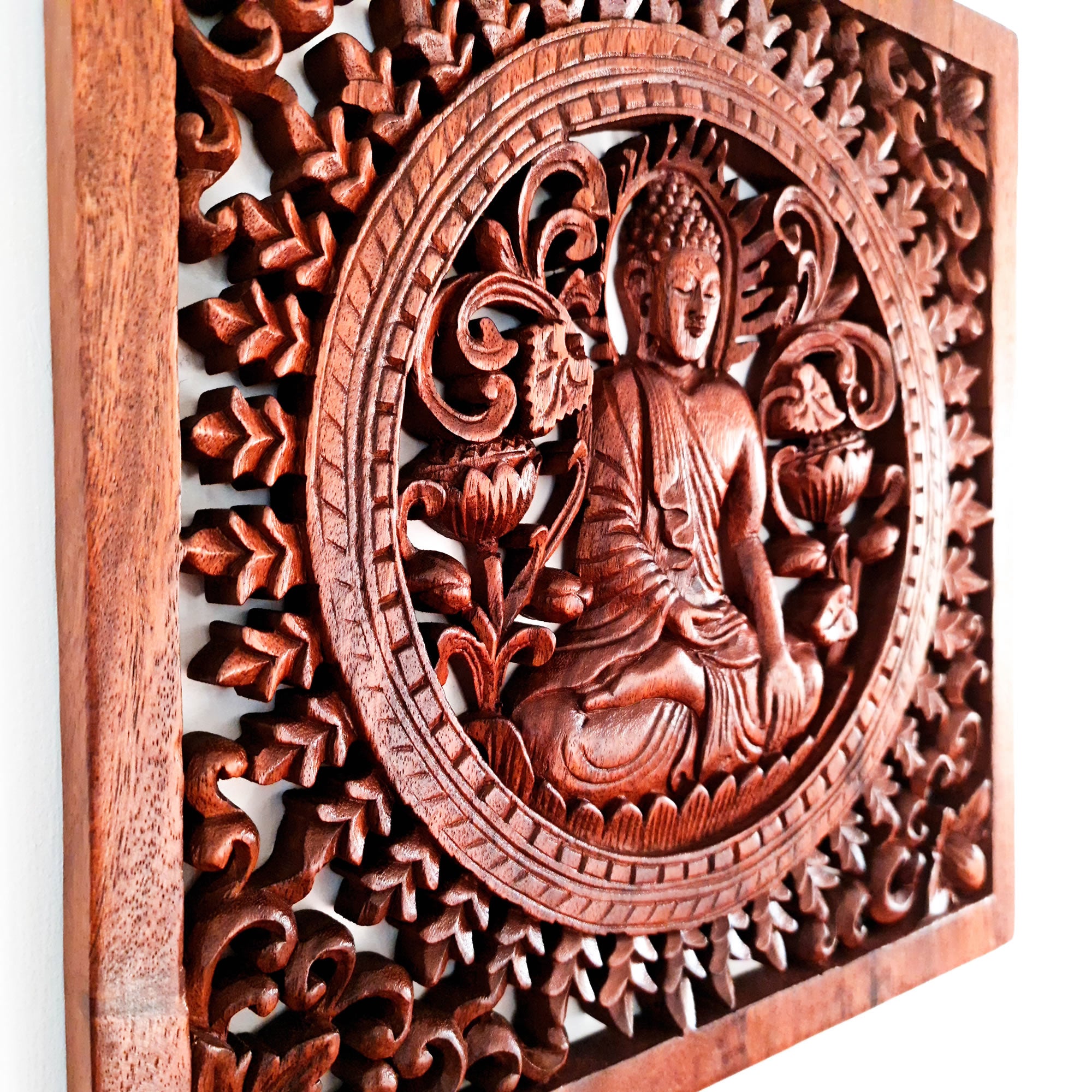 Sitting Buddha Hand-Carved Wooden Wall Art Decorative Hanging. Unique and Timeless Gift Idea
