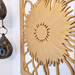 Art Deco Golden Sunflower - Handmade Carved Wooden Wall Art Headboard