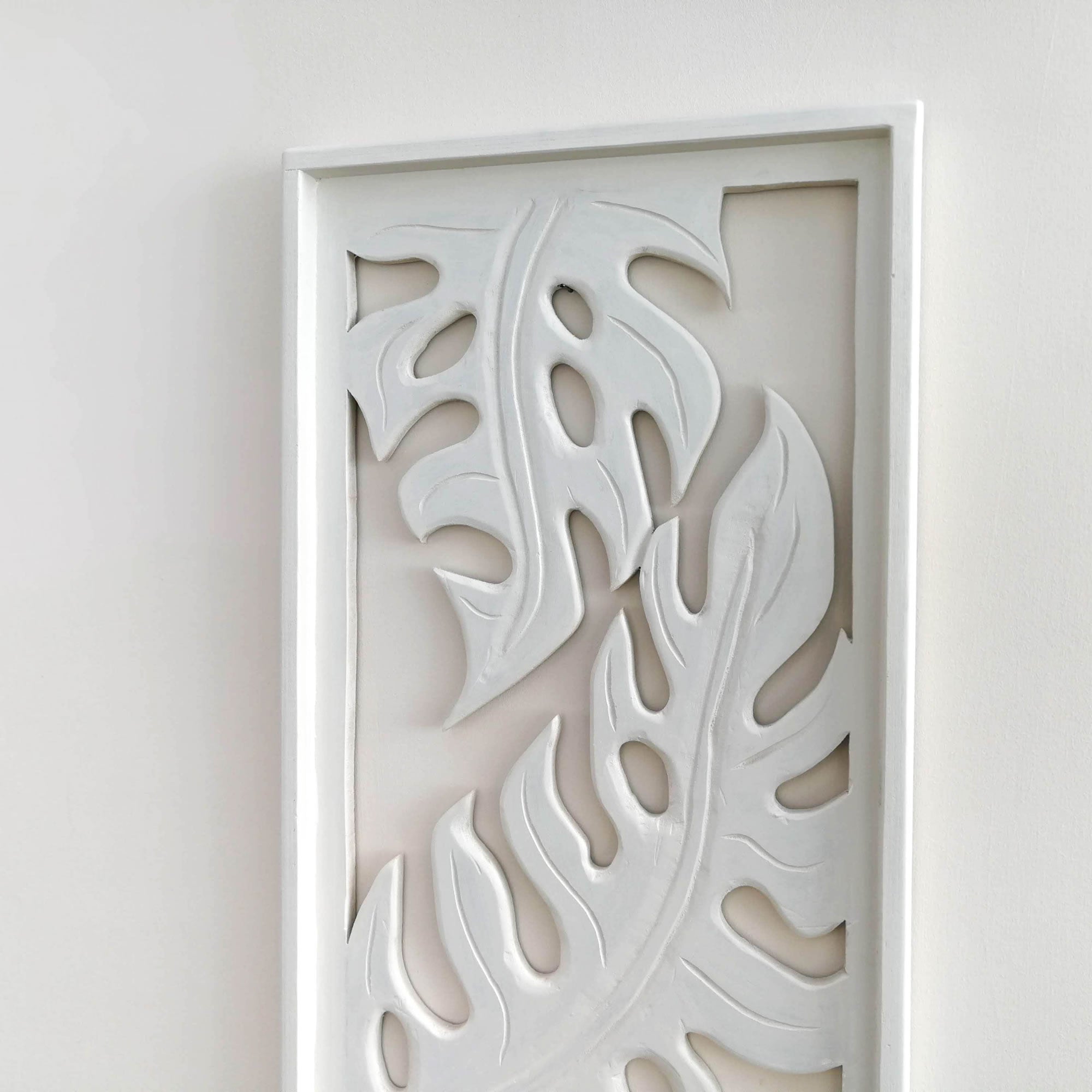 Coming Soon - Carved Wooden Decorative Leaves Panel Art Sculpture White