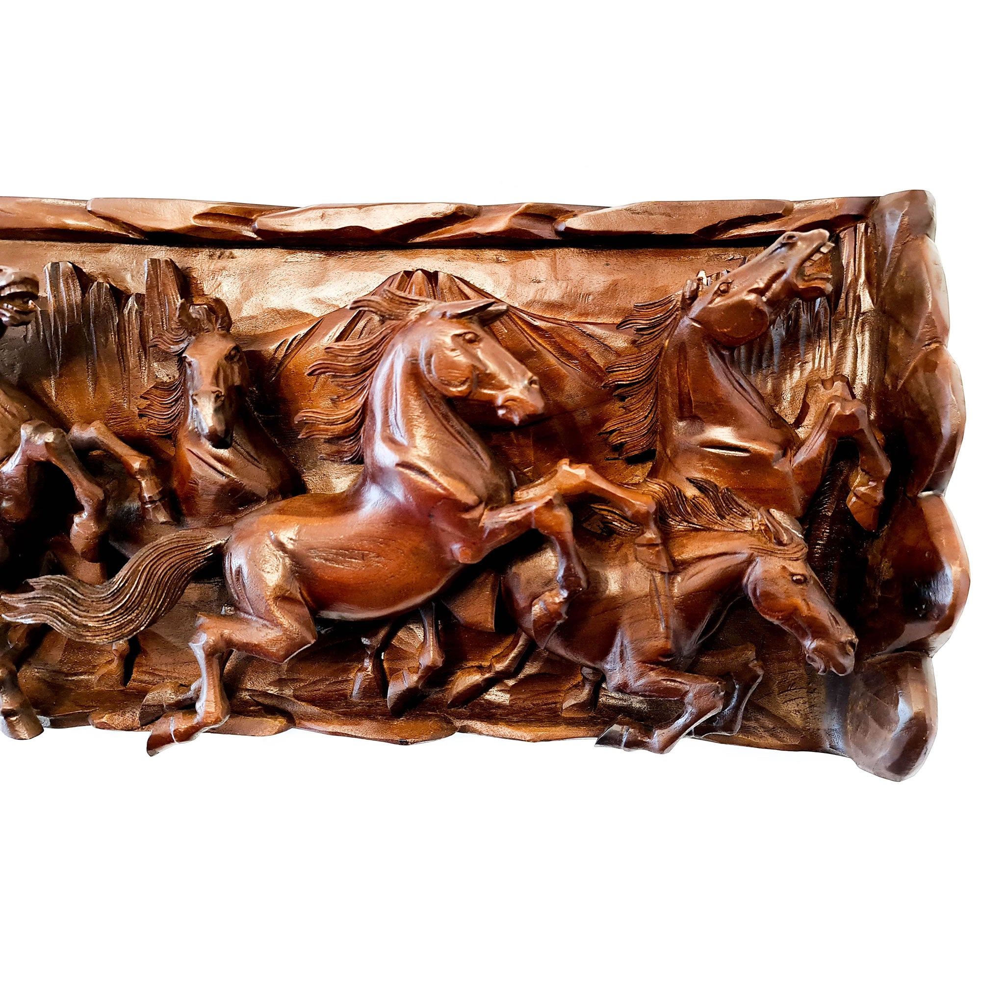 Hand Carved Wild Horses Long Decorative Sculpture Art - Horse Riding Gift