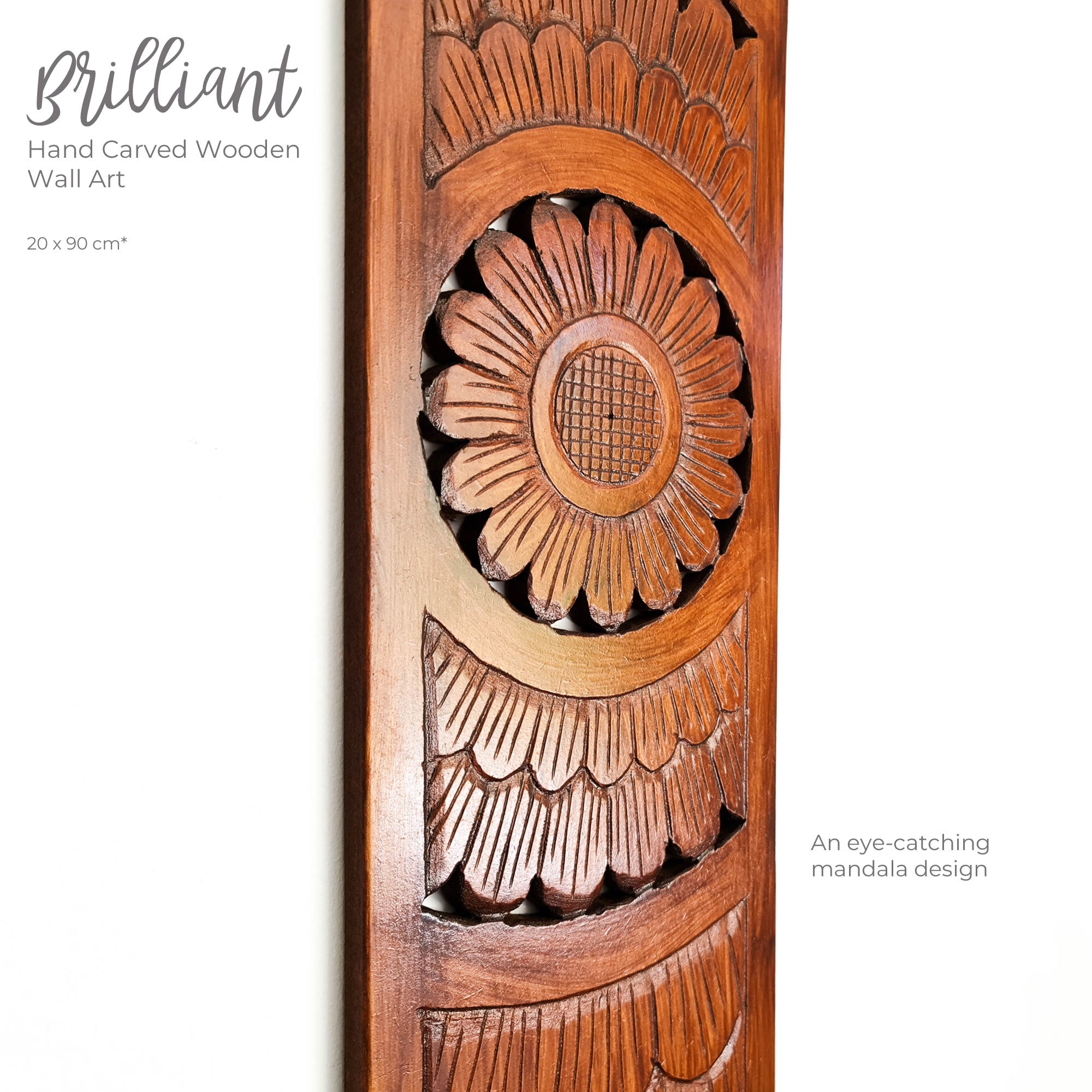 Hand Carved Wooden Wall Art - Decorative Mandala Yoga Walnut Panel