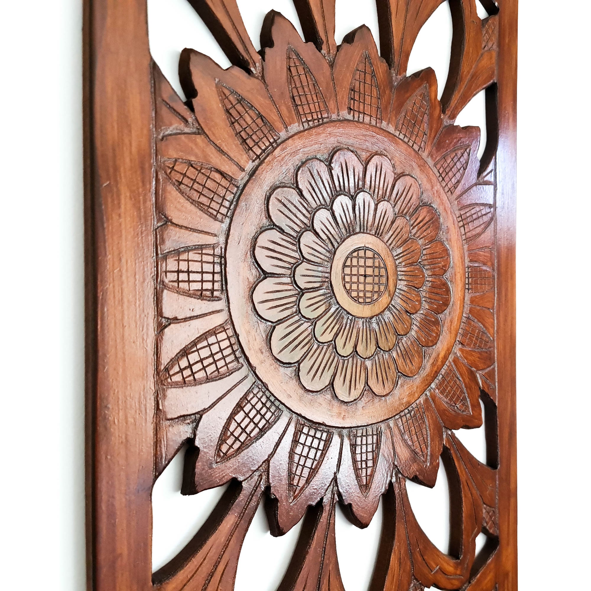 Hand Carved Wooden Wall Art - Decorative Mandala Yoga Walnut Panel