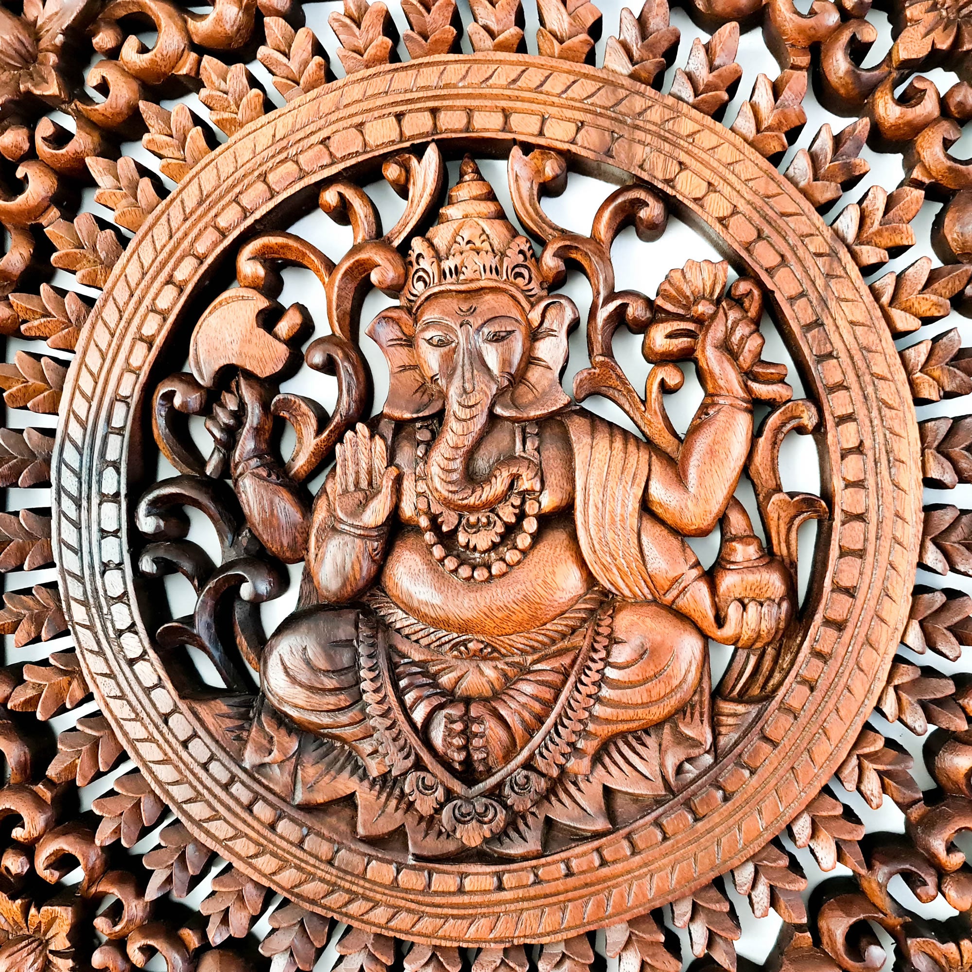 Divine Ganesha Hindu Indian God Wood Hand Carved Panel Art Sculpture -Temple Mandir Ganesh