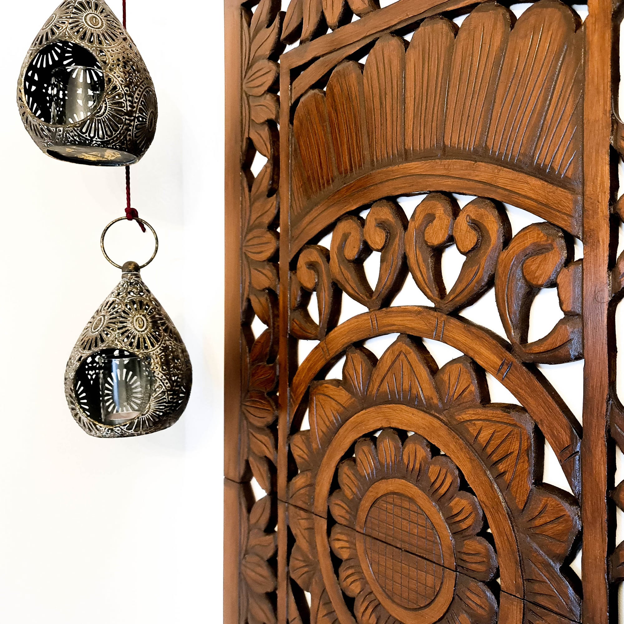 Hand Carved Wooden Wall Art - Decorative Mandala Headboard Panel Easternada