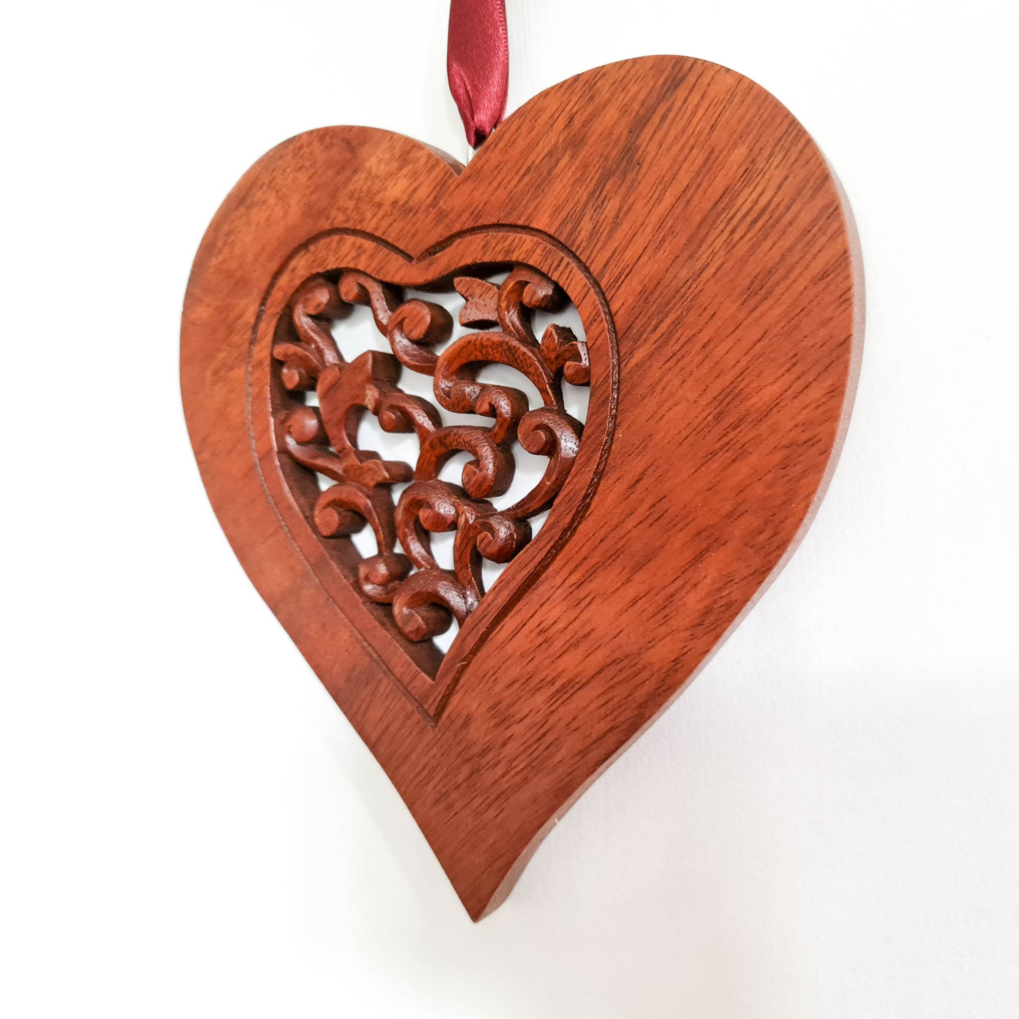 Hand Carved Wood Love Heart Decoration - A Perfect Gift for Him Her Easternada