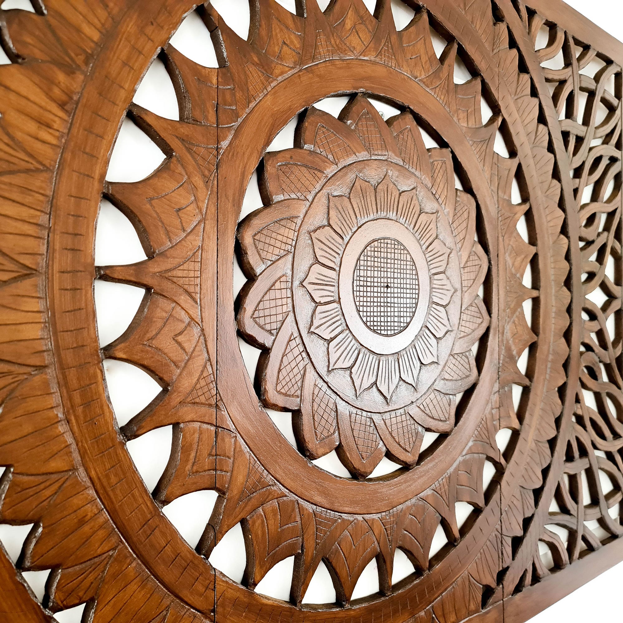 Hand Carved Wooden Decorative Panel Wall Art Large King Queen Bed Headboard Sculpture