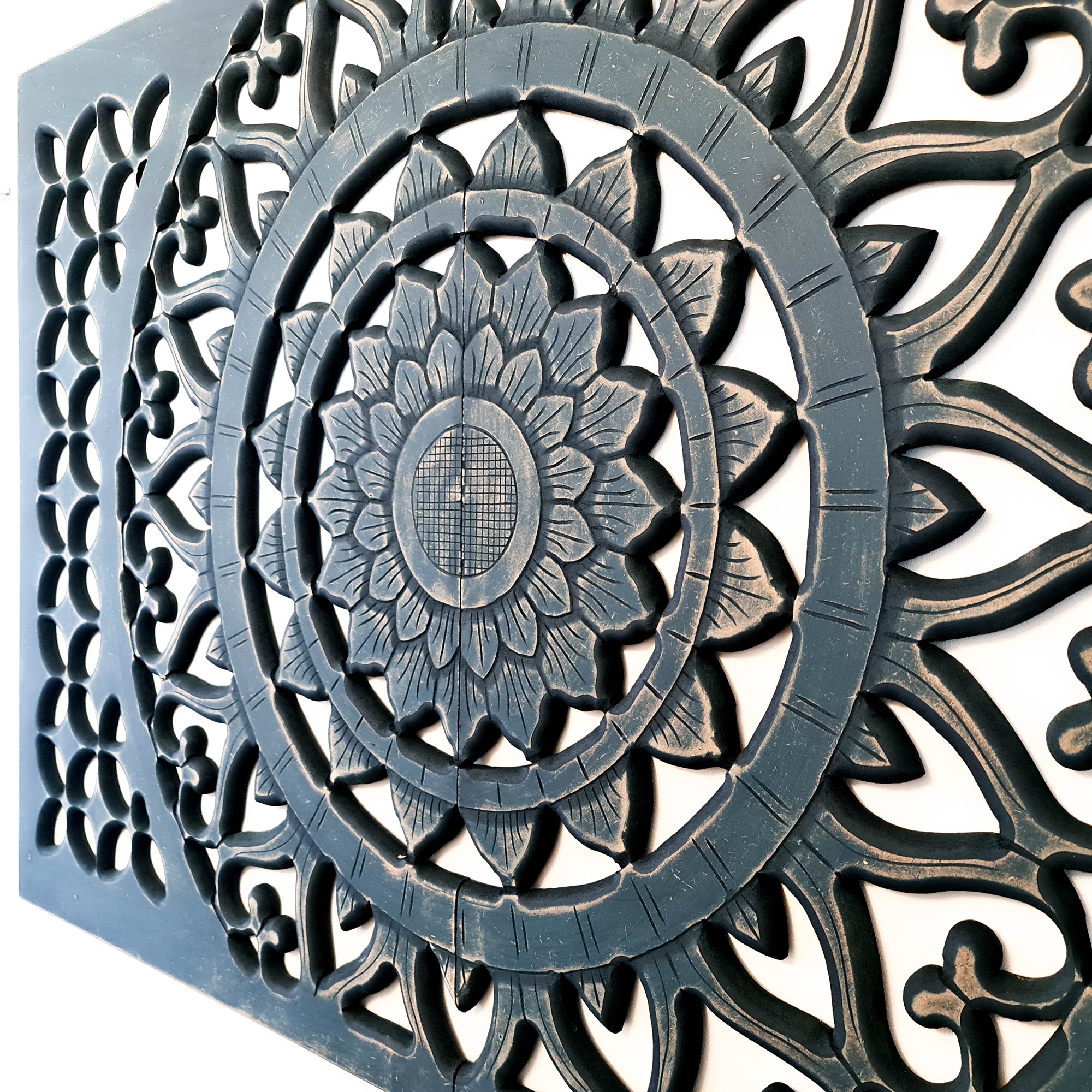 Indigo Blue Mandala | Hand-carved Wooden Decorative Wall Art Sculpture Headboard | Easternada