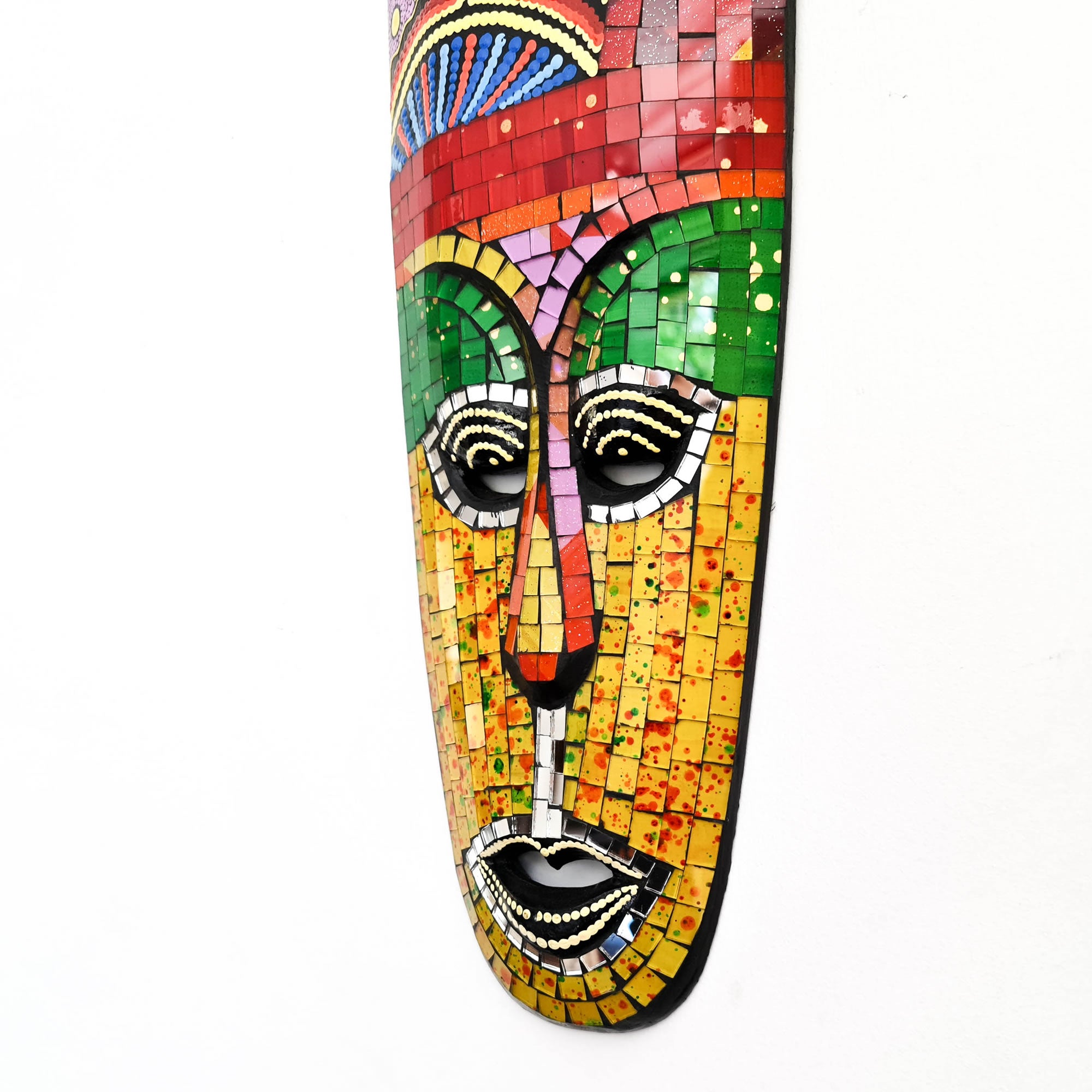 Hawaiian Tiki Mask Wall Hanging - Hand Carved painted wooden Tropical Aboriginal decoration