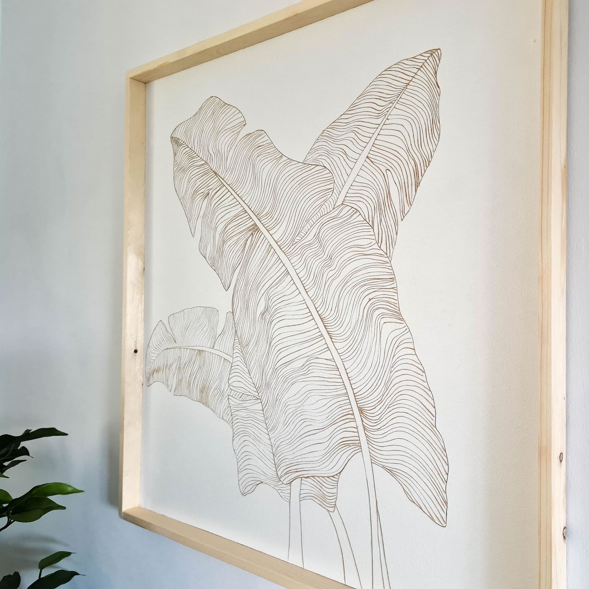 Handmade Carved Wooden Decorative Wall Art Wild Leaves White - Easternada