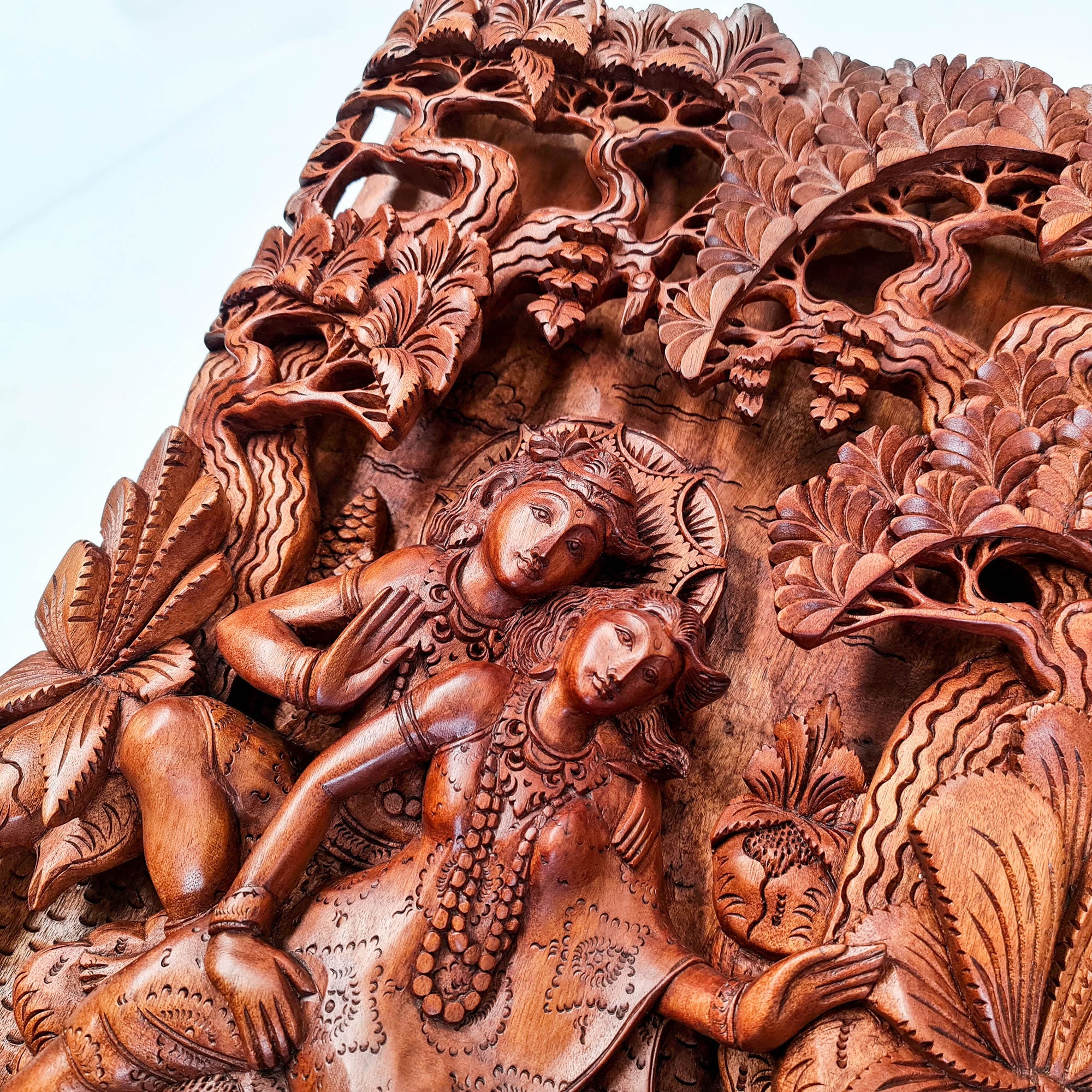 Hand Carved Wooden Hindu God - Radha Krishna Sculpture Art Mandir