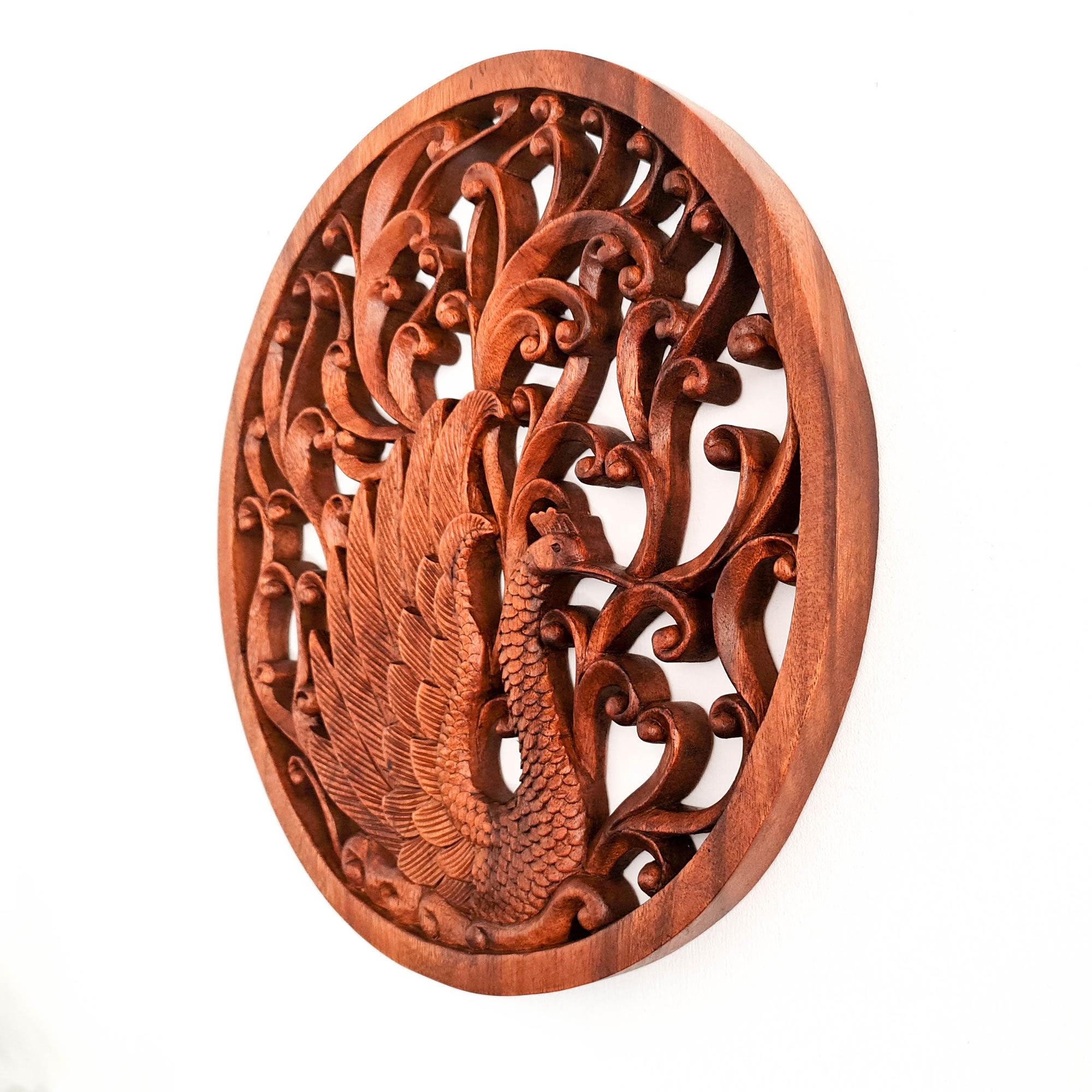 Hand Carved Wooden Wall Art Peacock Decorative Hanging Gift. Stunning wood carving decoration for any living space. Easternada