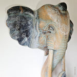 African Elephant Head - Carved Wooden Decorative Sculpture Art Tusk