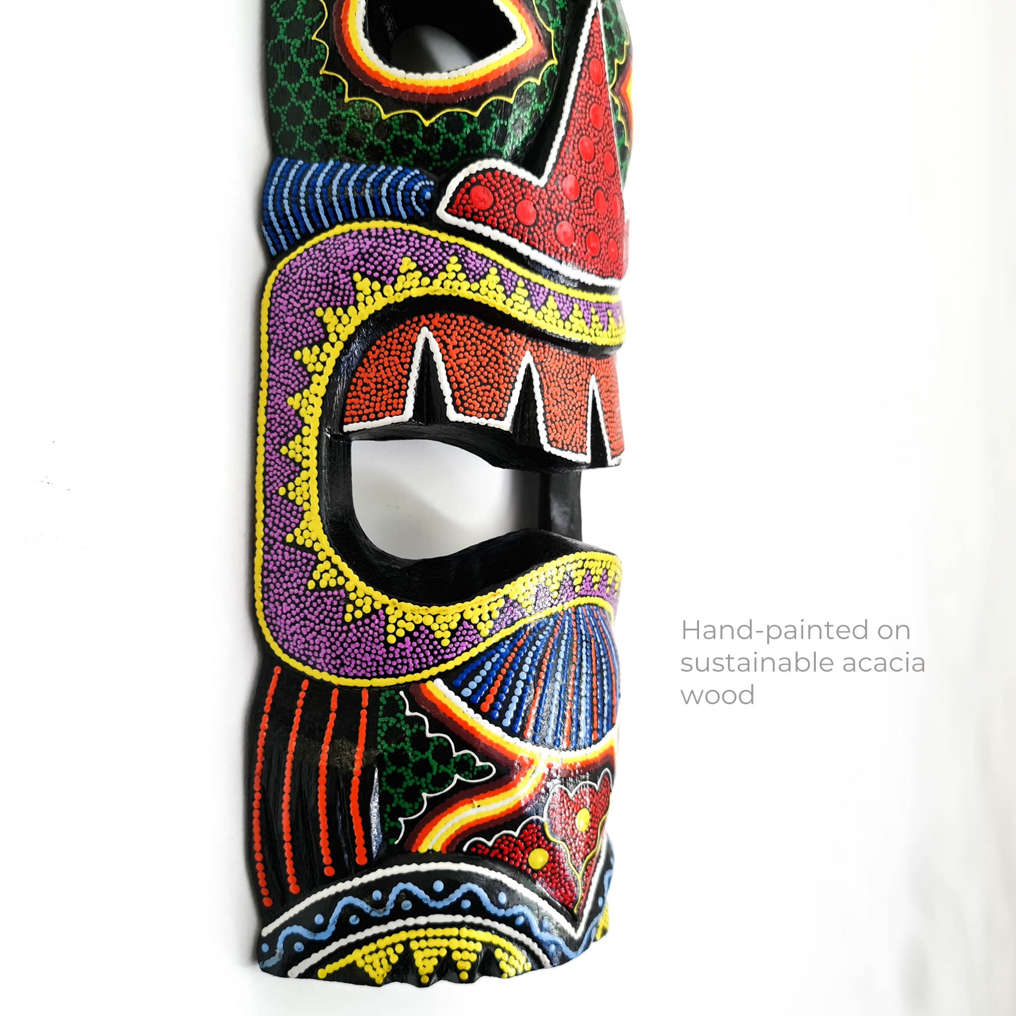 Hawaiian Tiki Mask Wall Hanging - Hand Carved painted wooden Tropical Aboriginal decoration