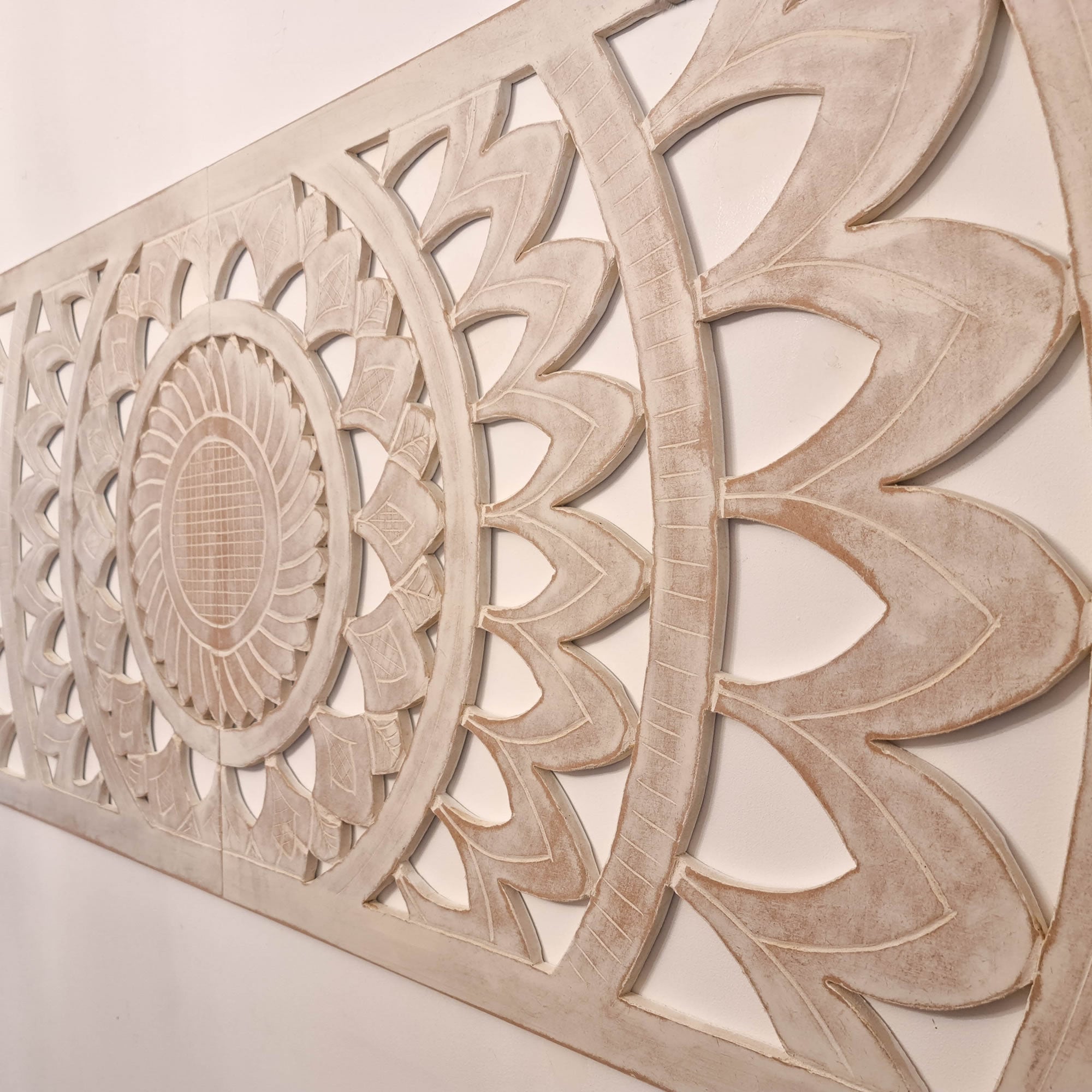 Hand Carved Wooden Wall Art - Long Headboard Decorative Mandala Panel