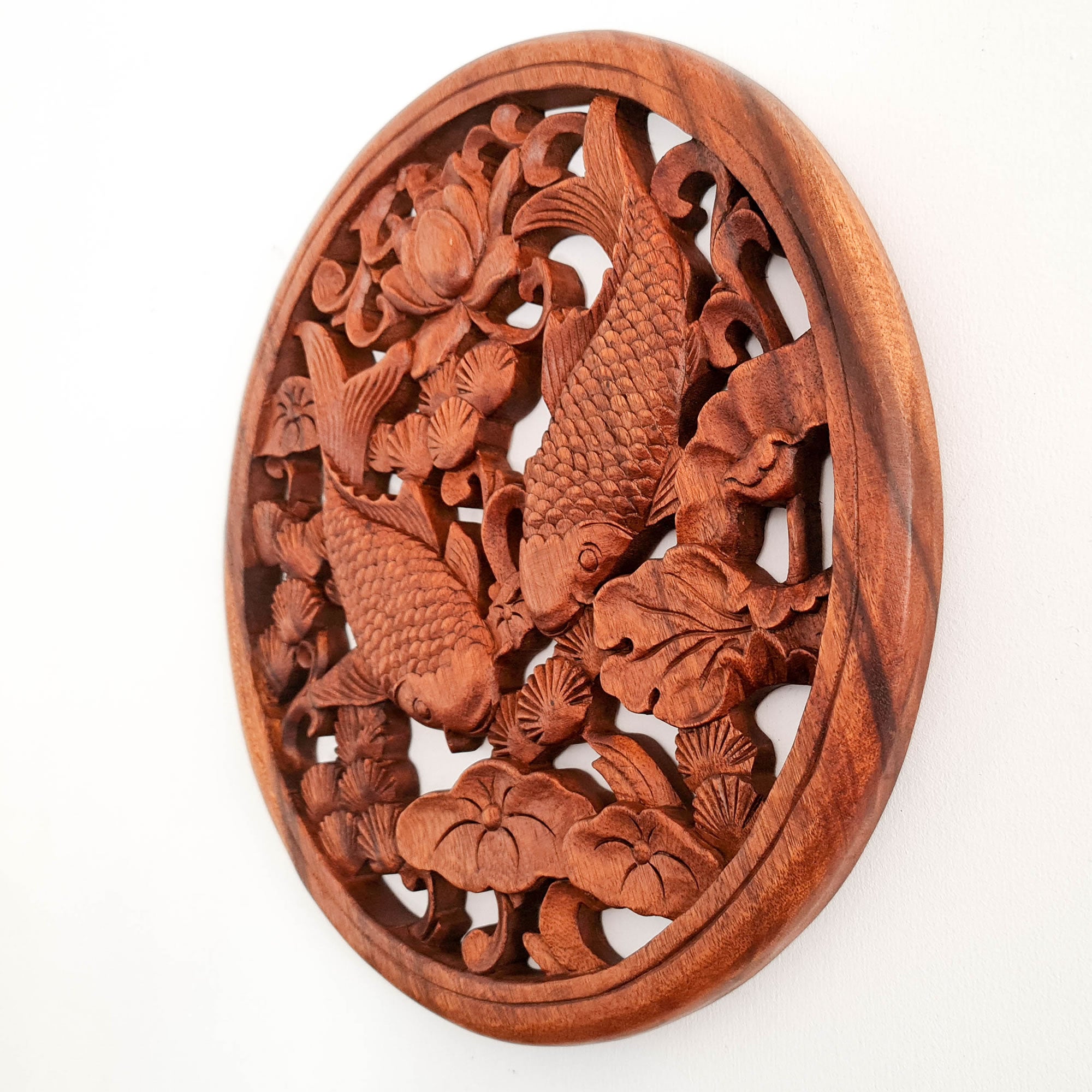 Hand Carved Wooden Wall Art Koi Fishes Decorative Hanging - A perfect Good luck GiftKoi Fishes Good Luck Feng Shui Hand Carved Wooden Wall Art Decoration Hanging - Perfect Unique Gift