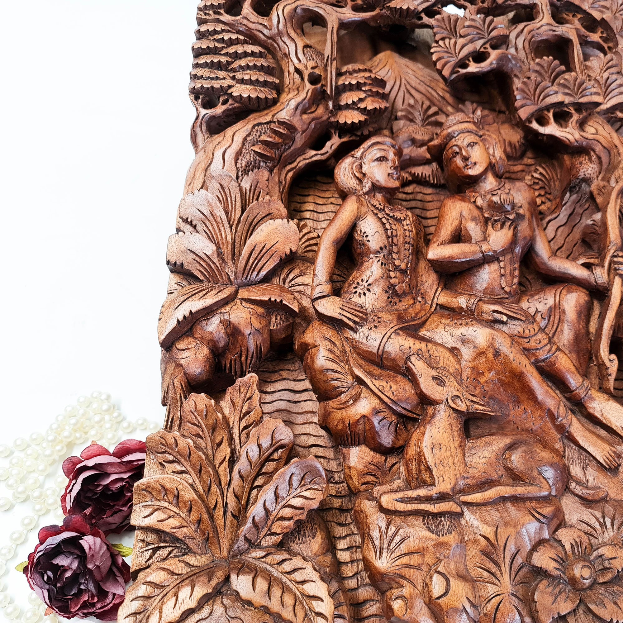 Hand Carved Wooden Hindu God - Ram Sita Sculpture Art Mandir
