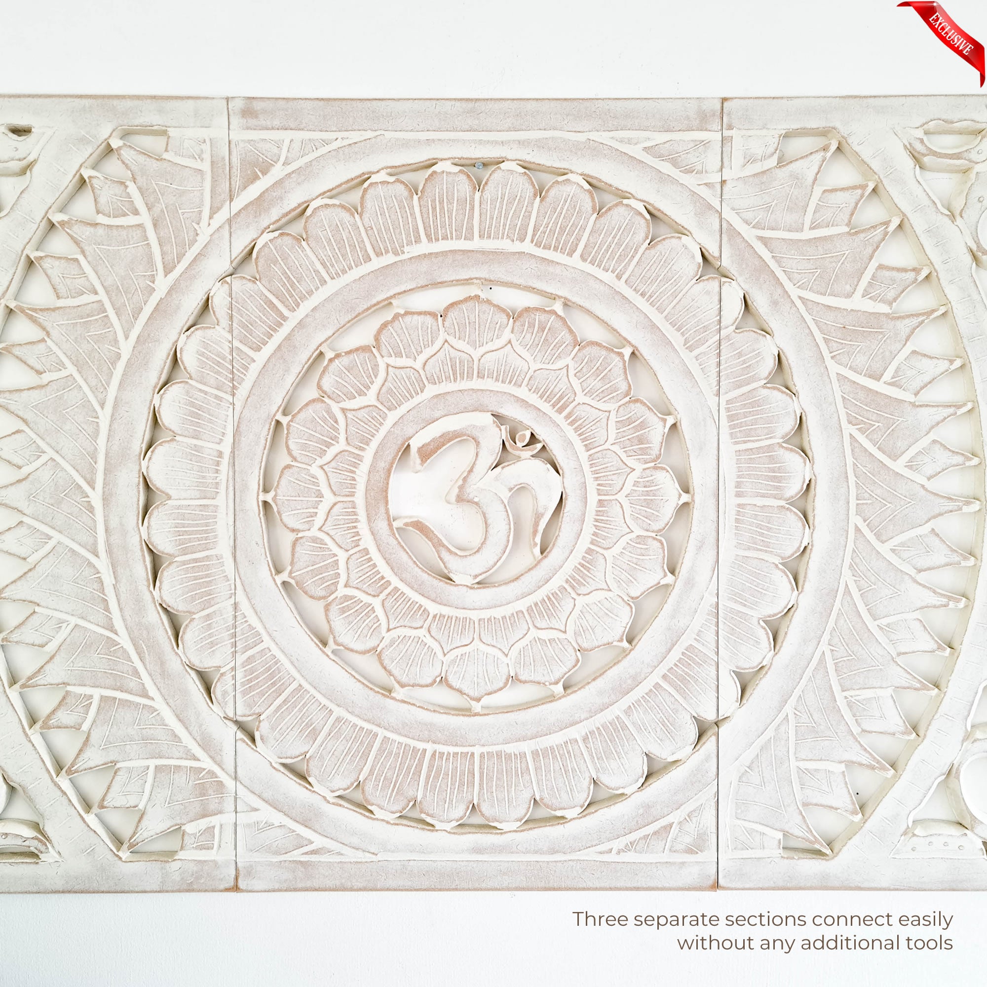 Hand Carved Wooden Wall Art - OM Headboard Decorative Mandala Panel