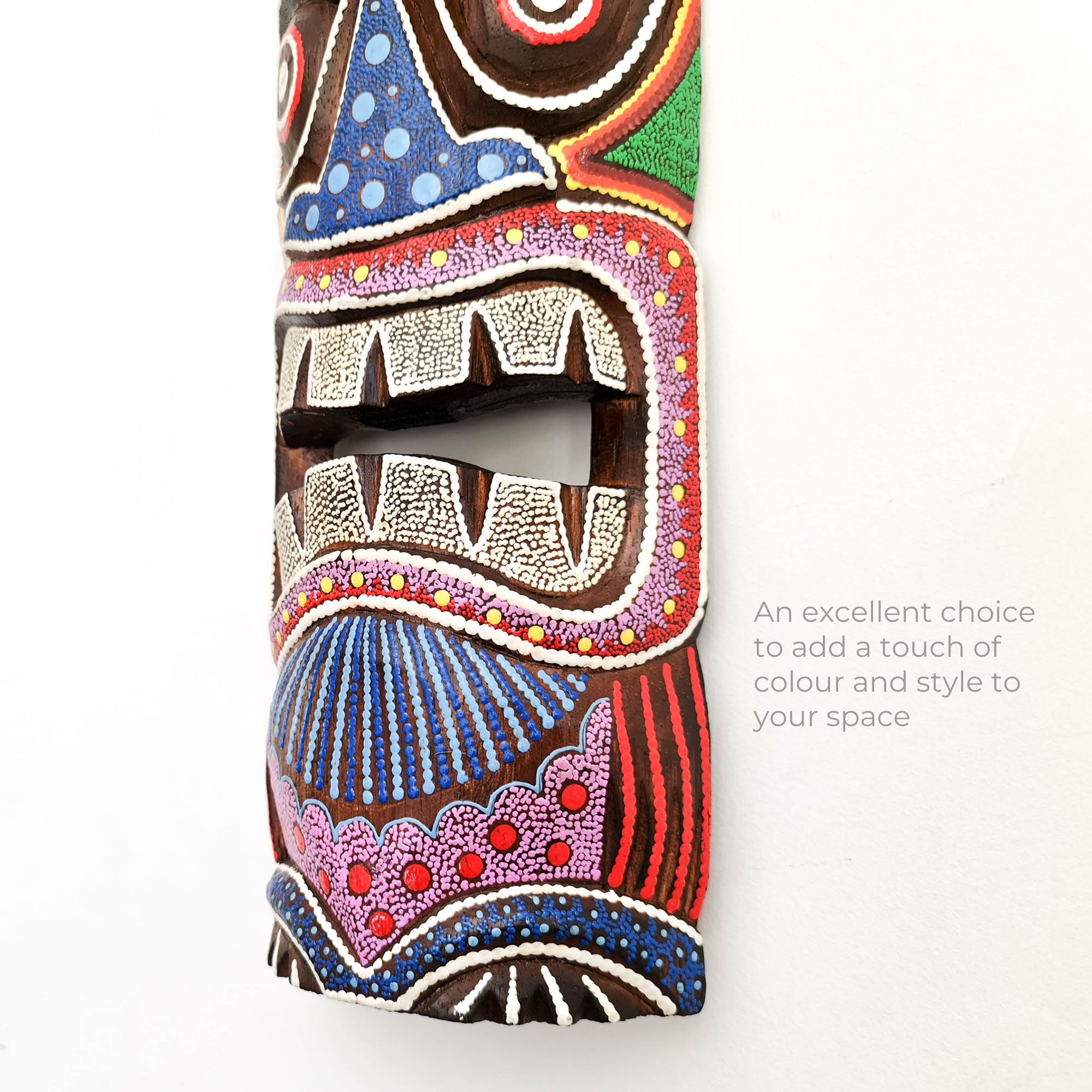 Hawaiian Tiki Mask Wall Hanging - Hand Carved painted wooden Tropical Aboriginal decoration