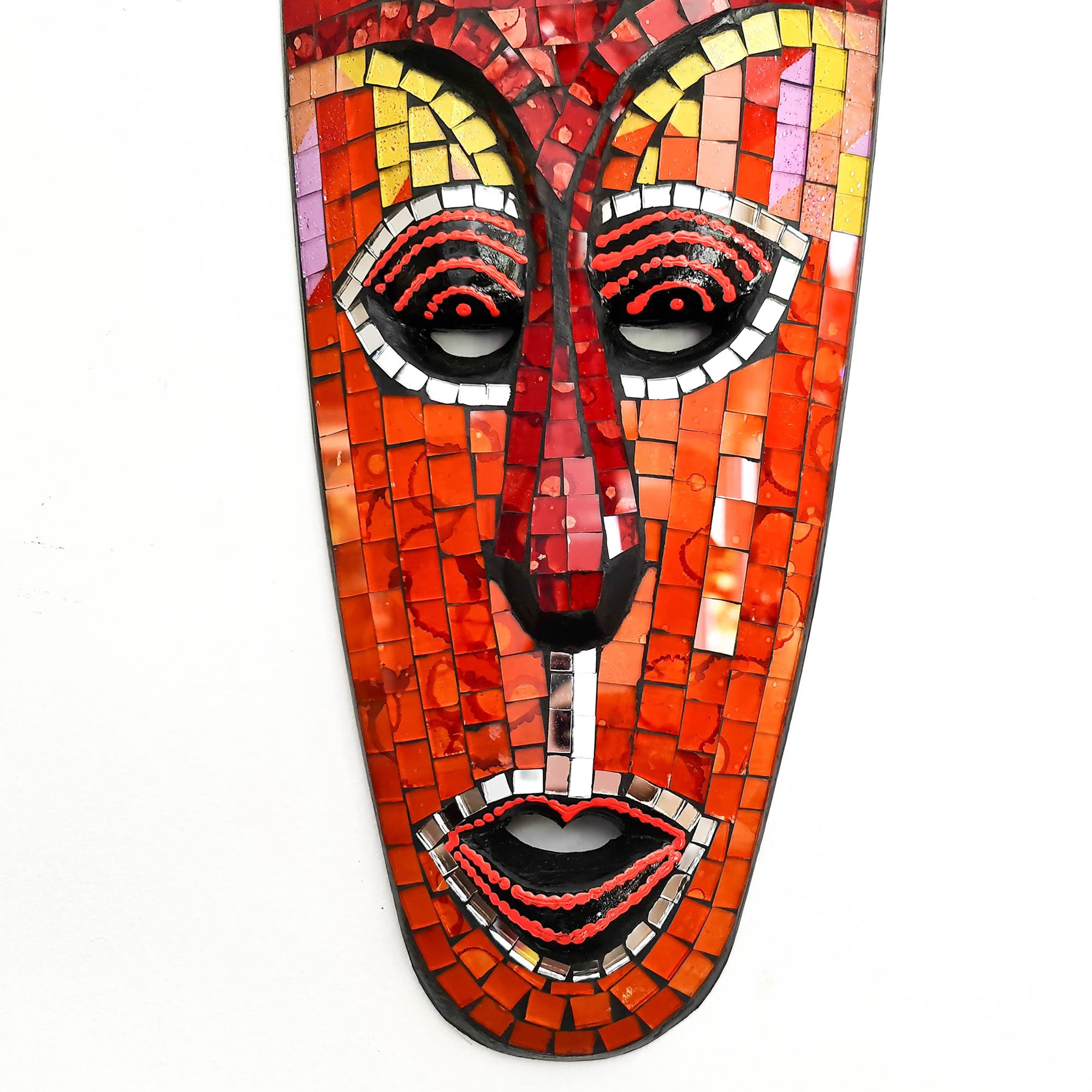Hawaiian Tiki Mask Wall Hanging - Hand Carved painted wooden Tropical Aboriginal decoration