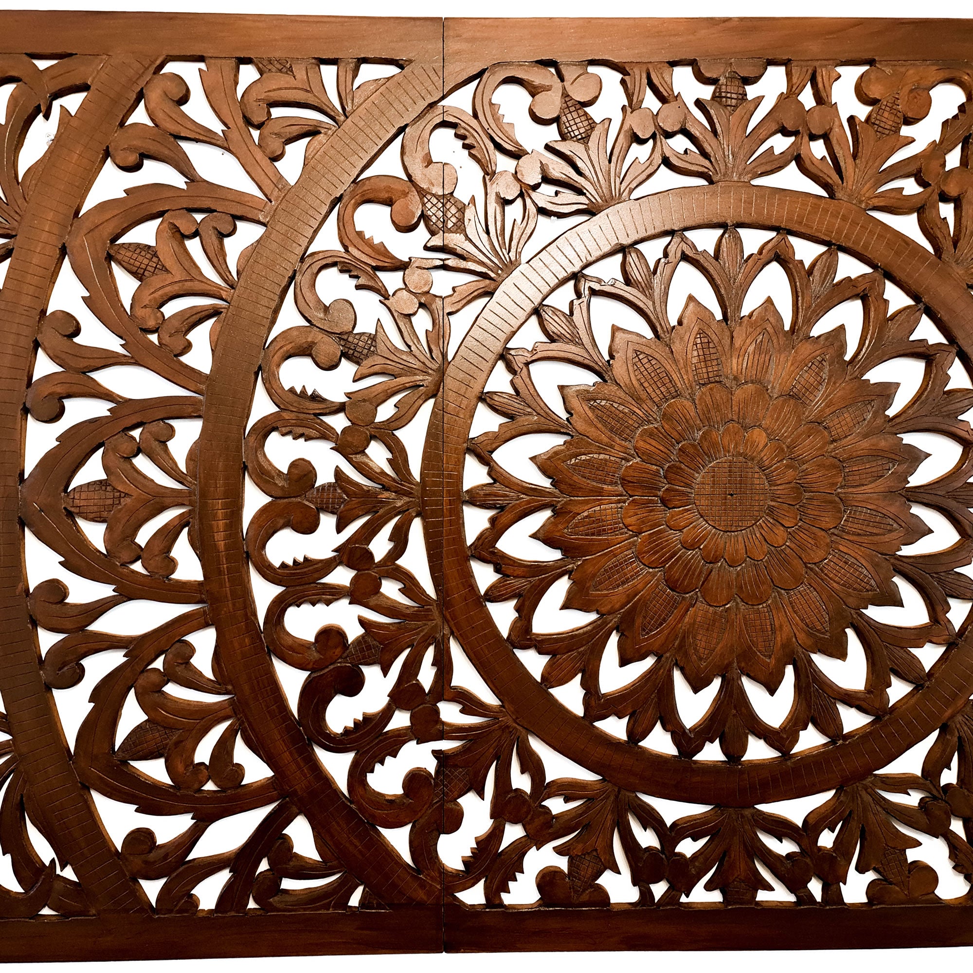 Hand Carved Wooden Decorative Wall Art Large King Headboard Mandala Sculpture